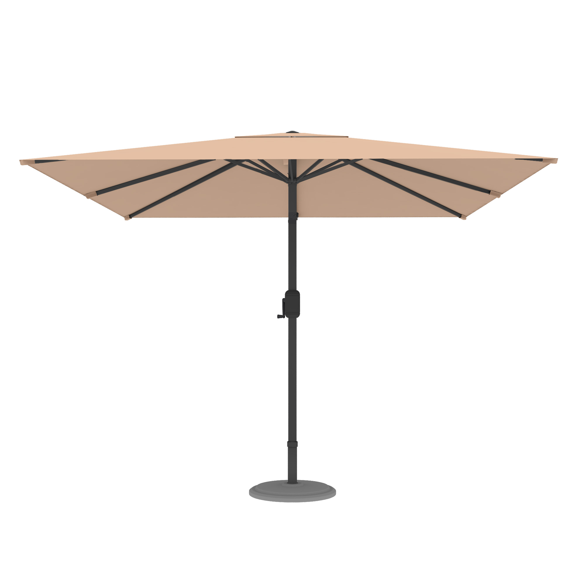 slider_image_72e410db94324ccdbe341699e9aa23d3 Moderner Sonnenschirm mit zentralem Mast und Kurbelmechanismus