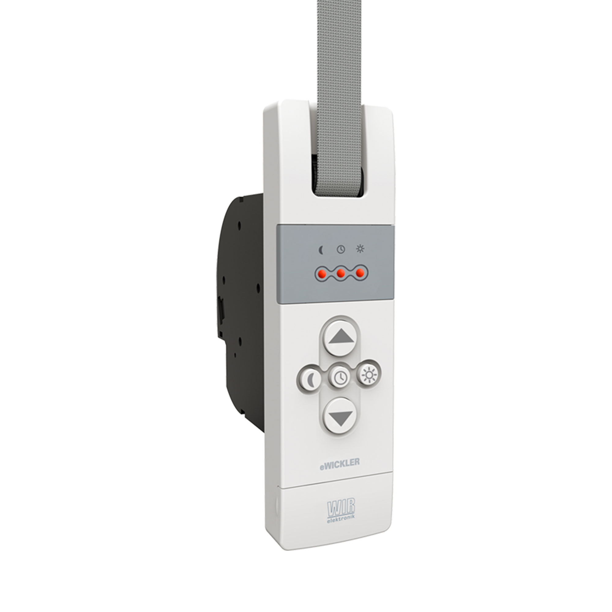 Elektrischer Gurtwickler mit Bedienelementen und Display zur Steuerung von Rollläden