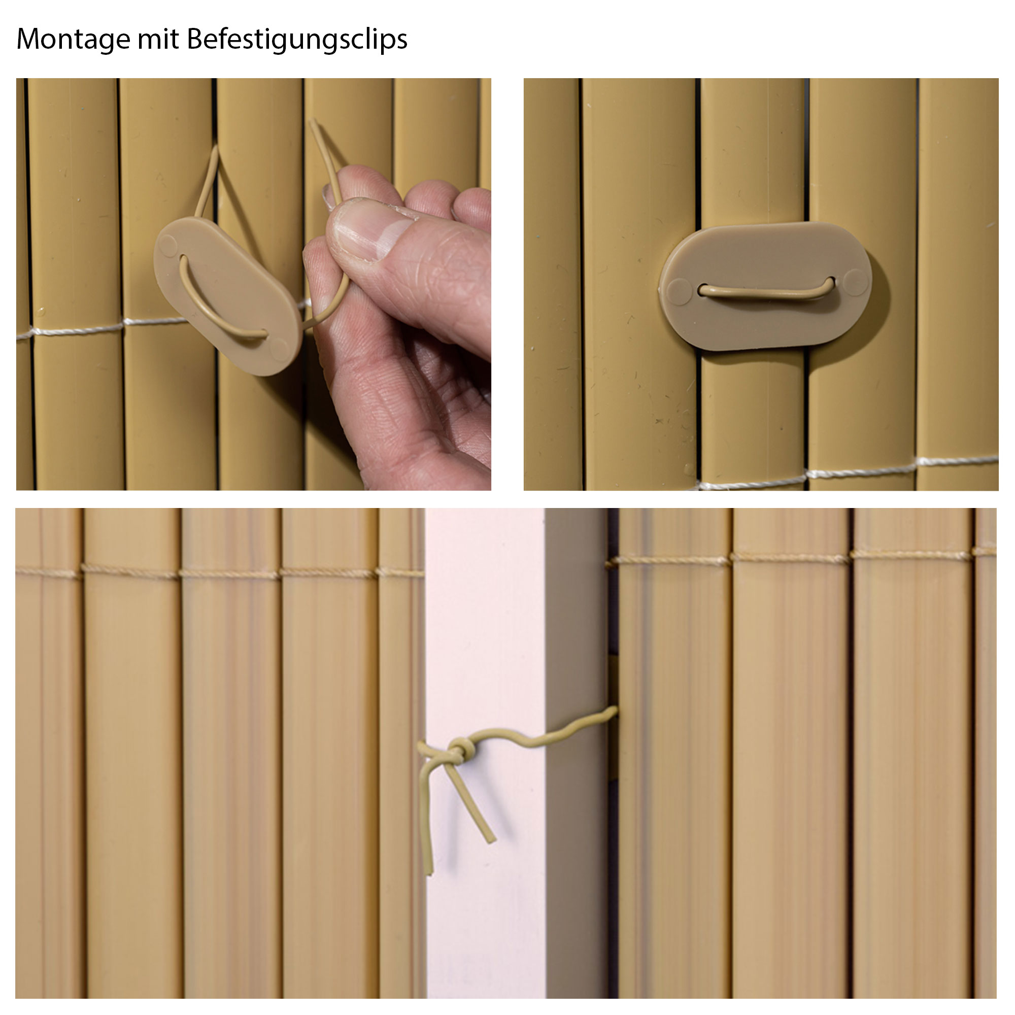 slider_image_0195f0b023817db1b4a0a4745d7743f1 Befestigungskit für Sichtschutzmatten mit Clips und Kordeln zur Montage gezeigt