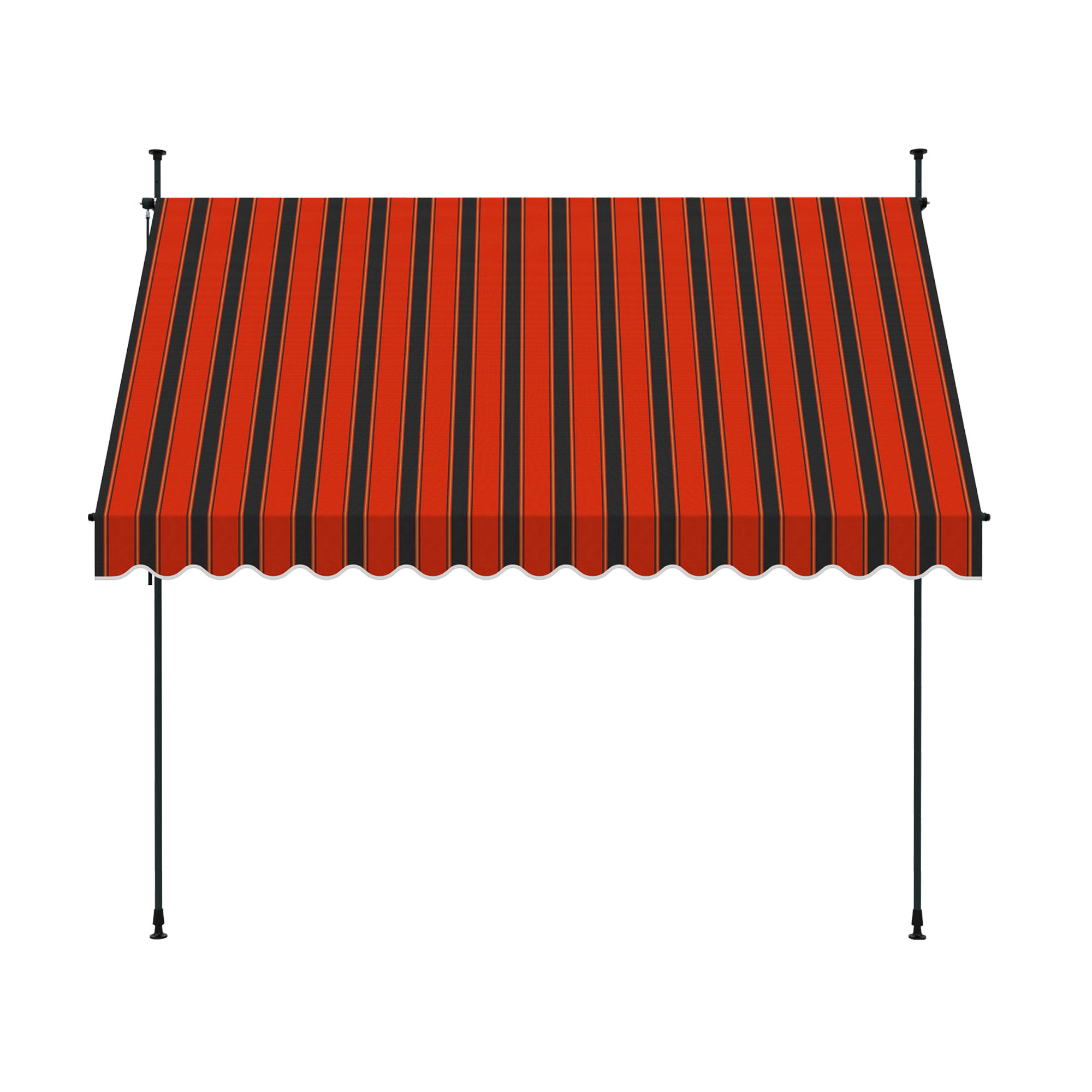 slider_image_01928ab49df278d1928c61ecffcffeb4 Markise mit Streifenmuster, gestützt von zwei Stangen, für Sonnenschutz im Außenbereich