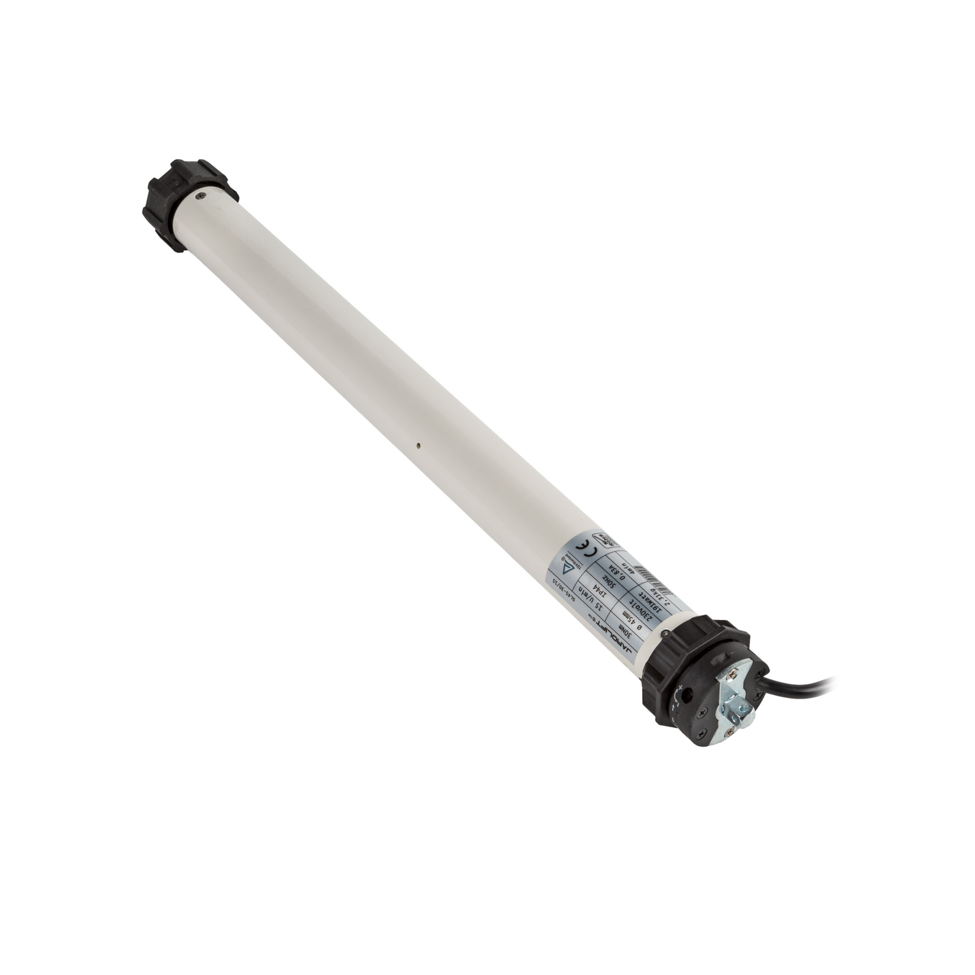 slider_image_0192aeffe2ec7be19d338634f2b71812 Markisenmotor SL in zylindrischer Form mit Kabelanschluss und technischen Details auf Etikett