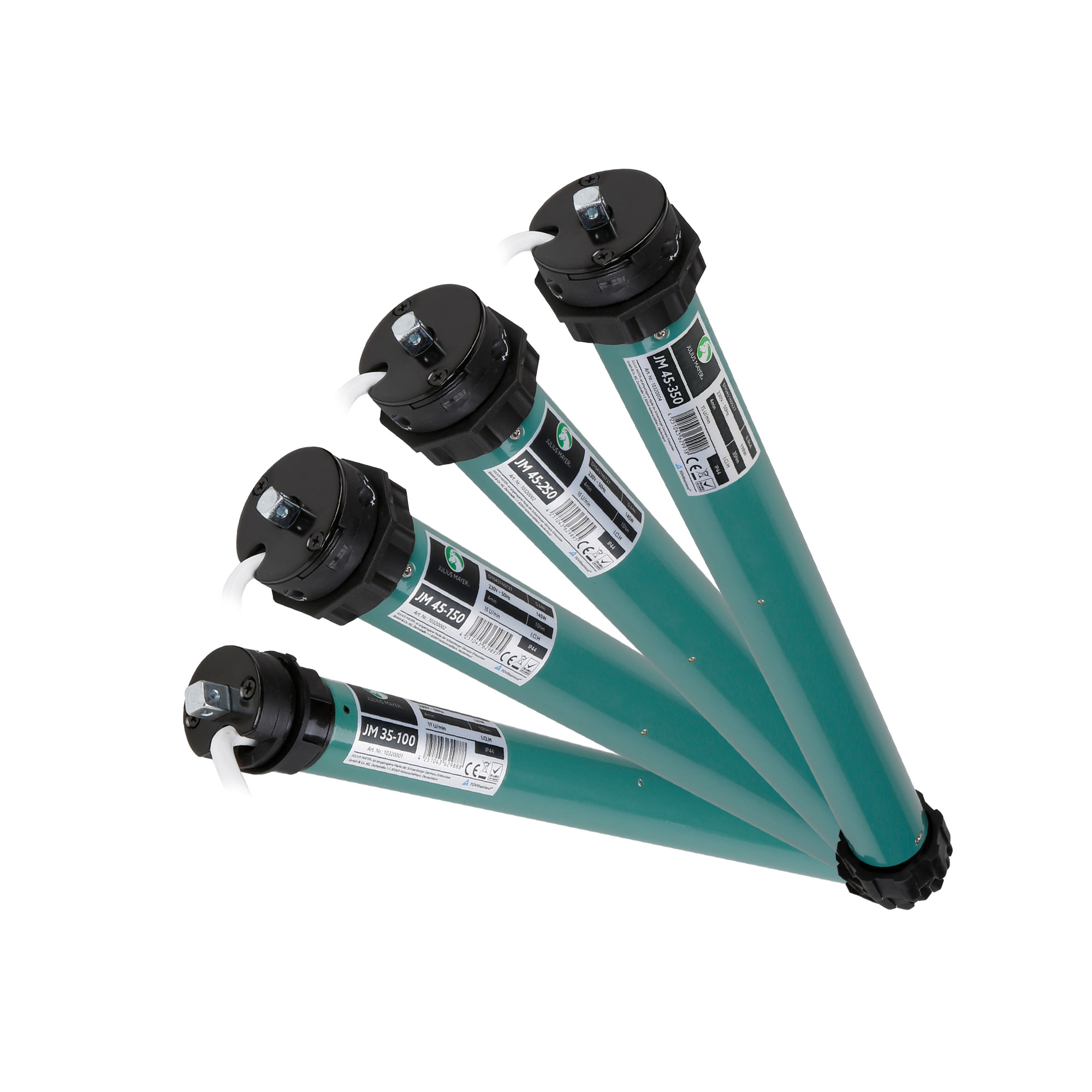 Rollladenmotor JM, zylindrische Form mit Kabelanschluss und Befestigungselementen