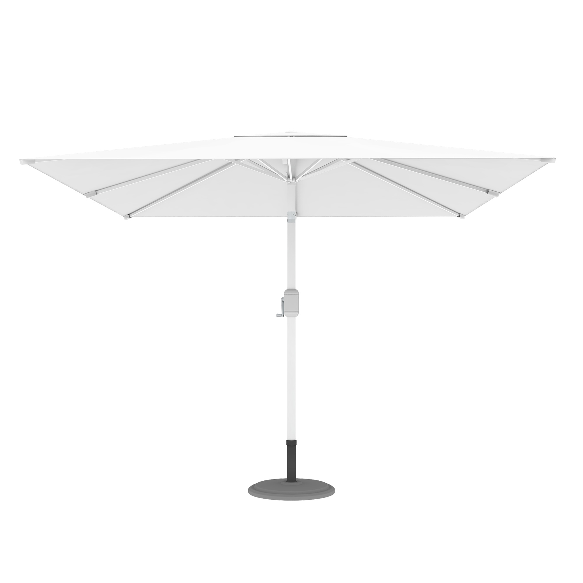 slider_image_3b10101aa0e2409c816699731f1f3b10 Moderner Sonnenschirm mit zentralem Mast und Kurbelmechanismus