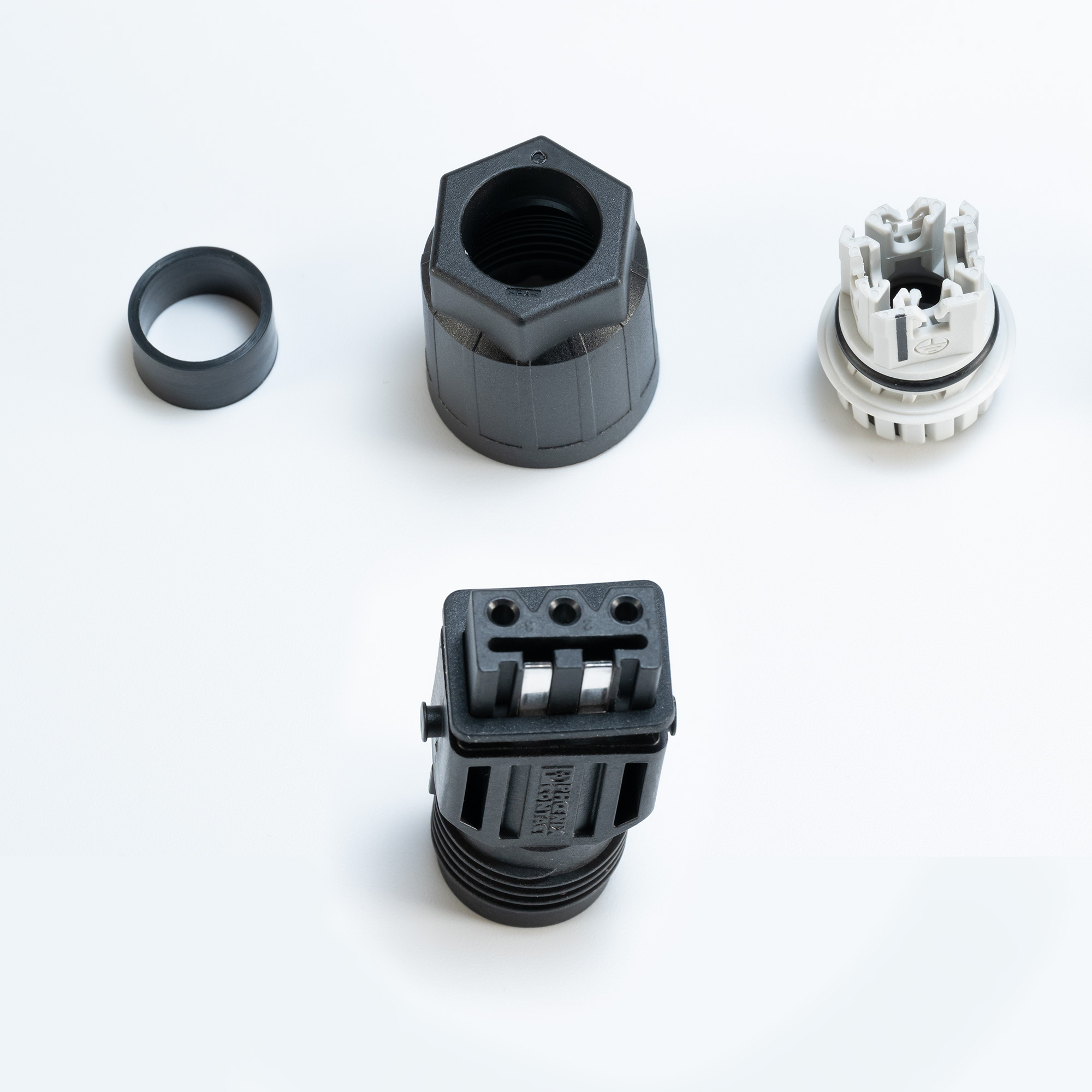 Steckverbinder QPD STAK 3 für Hirschmann Kupplung, bestehend aus mehreren Komponenten