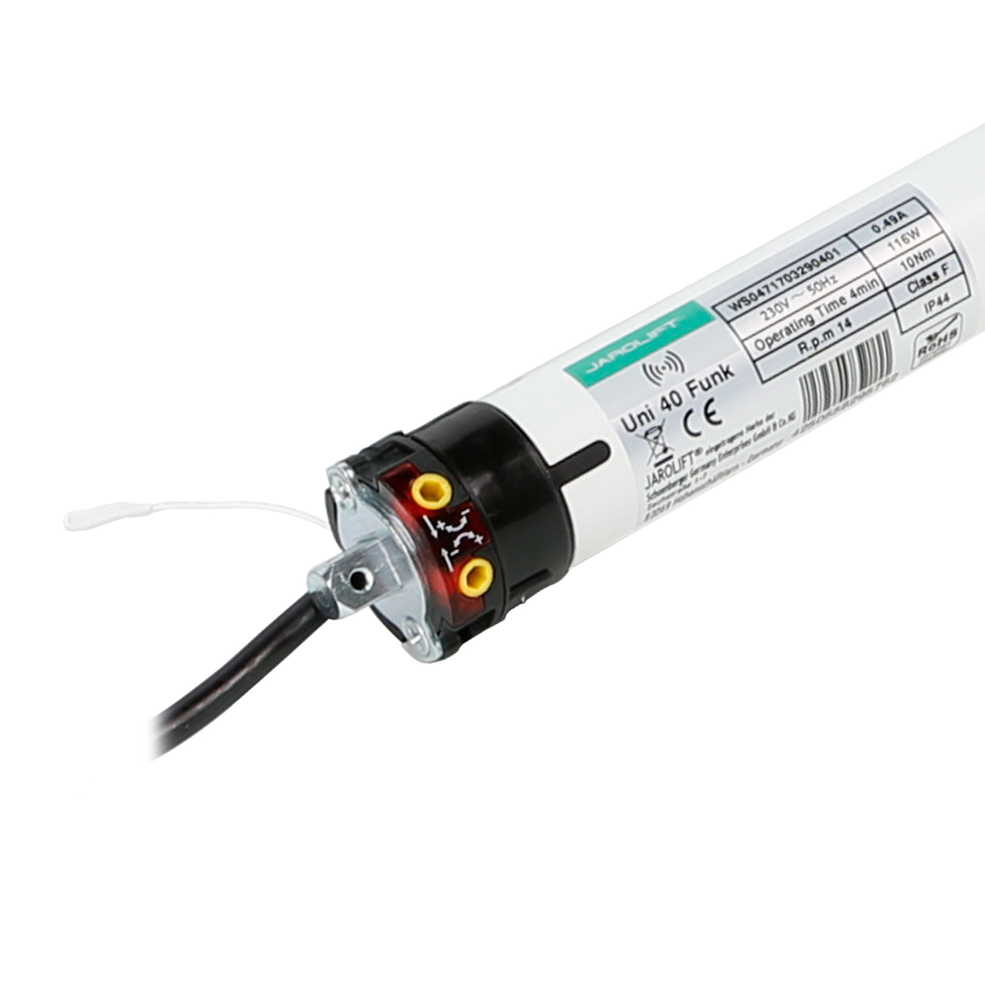 slider_image_87b1cf10982e4d7aaa988880670521f8 Funk-Rollladenmotor Universal mit Kabelanschluss und Beschriftung auf der Oberfläche