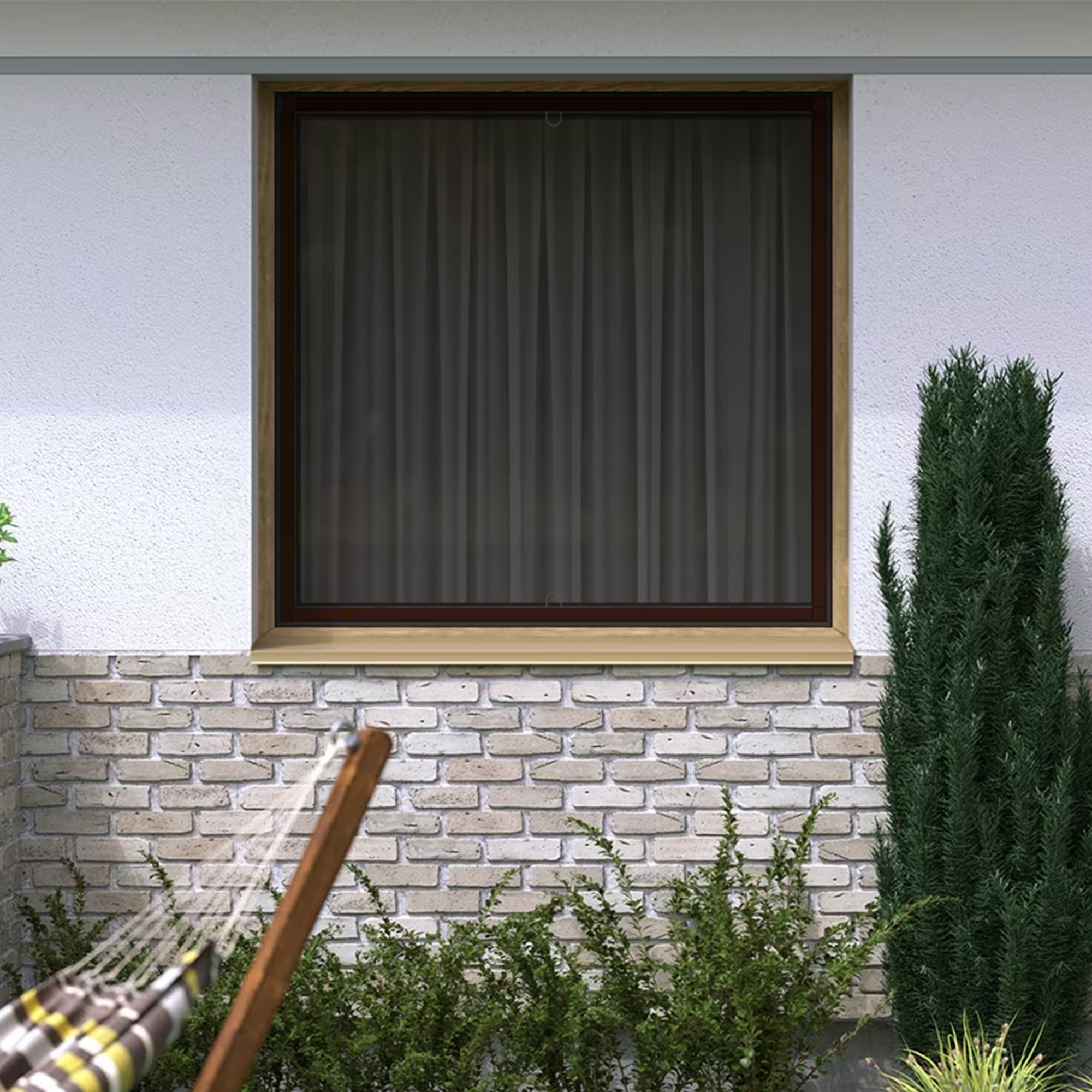 Insektenschutz-Spannrahmen an einem Fenster montiert, um Insekten fernzuhalten