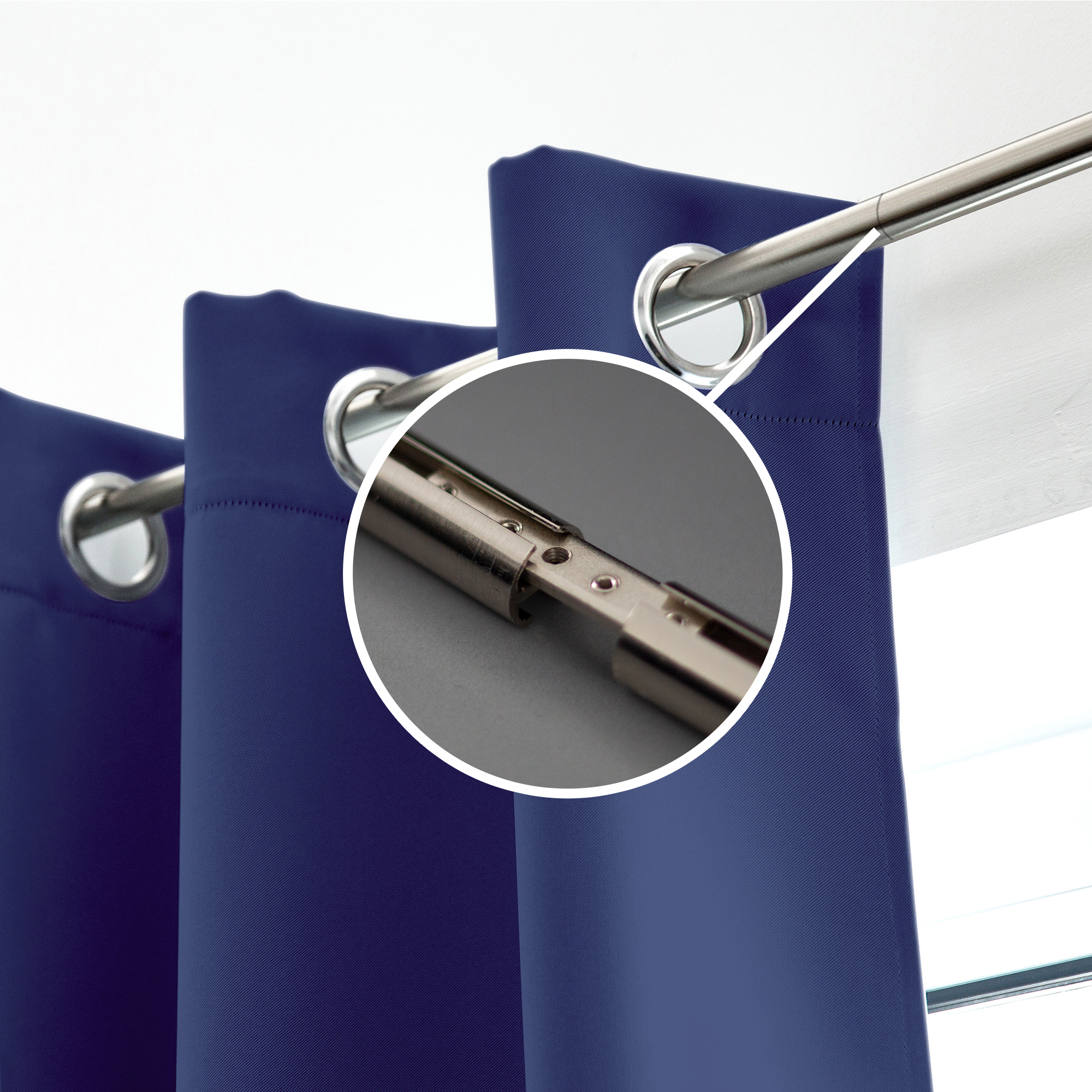 Verbinder für Gardinenstange mit Innenlauf, Detailansicht der Verbindungselemente