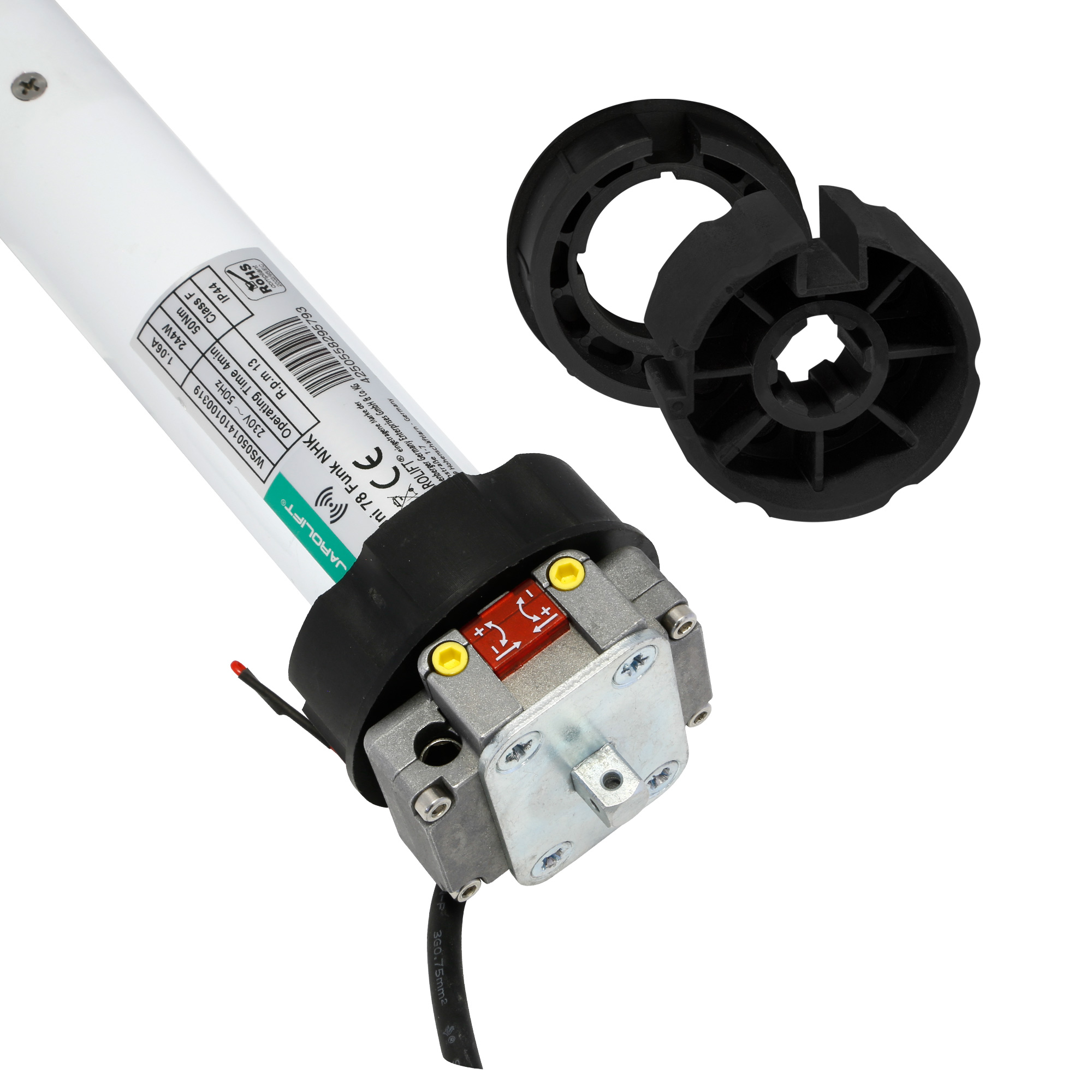 Funk-Markisenmotor mit Gehäuse und Zubehörteilen für universelle Anwendungen