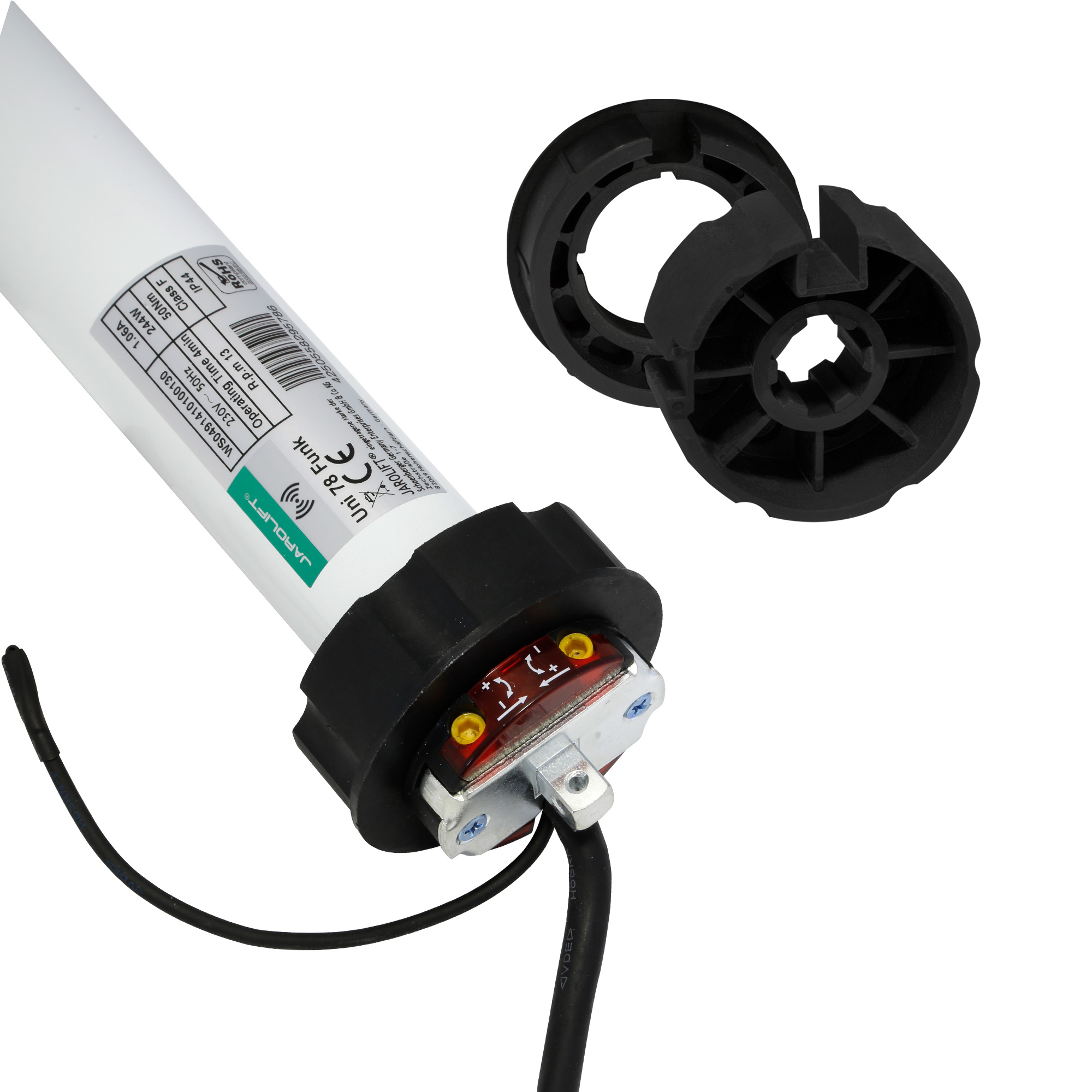 Funk-Markisenmotor mit Gehäuse und Zubehörteilen für universelle Anwendungen