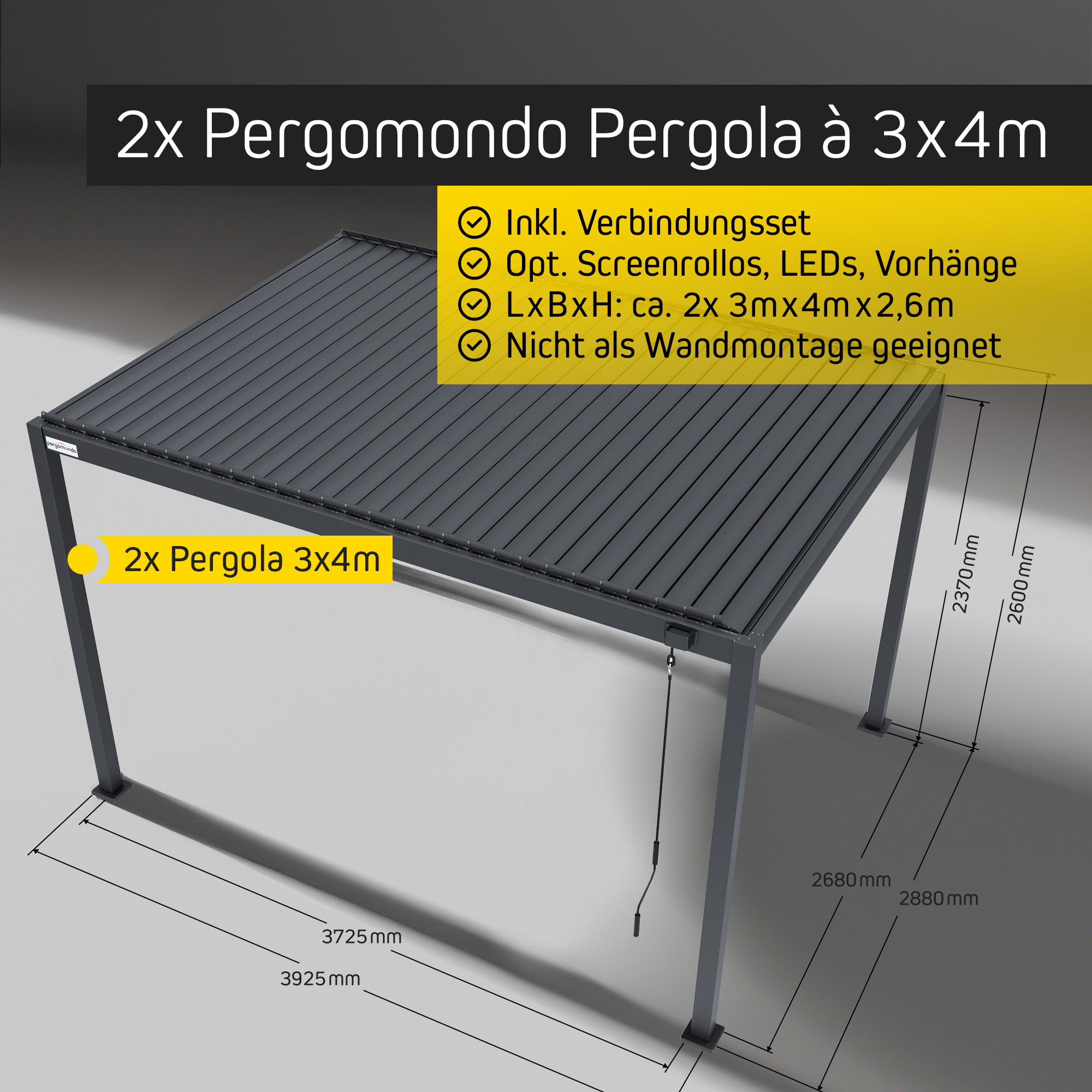 Pergola mit verstellbarem Lamellendach und freistehendem Rahmen für Außenbereich