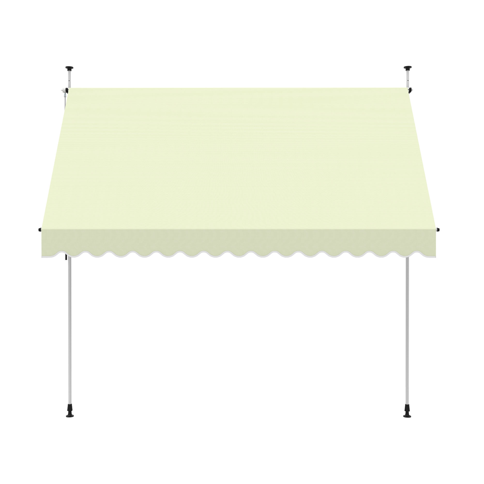 slider_image_01928ab7c08e77c8a3339429bfd19ff1 Markise mit Streifenmuster, gestützt von zwei Stangen, für Sonnenschutz im Außenbereich