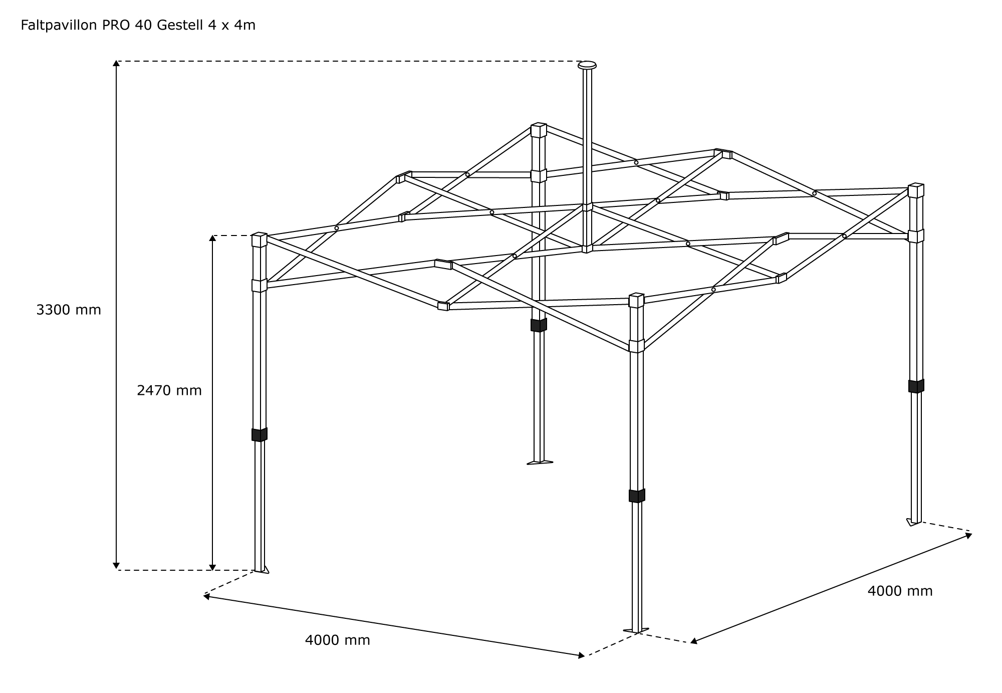 slider_image_44f80fdd1d904497887d04ec22ffa9b6 Strukturzeichnung eines Faltpavillon PRO Gestells mit Maßen und Aufbauanleitung