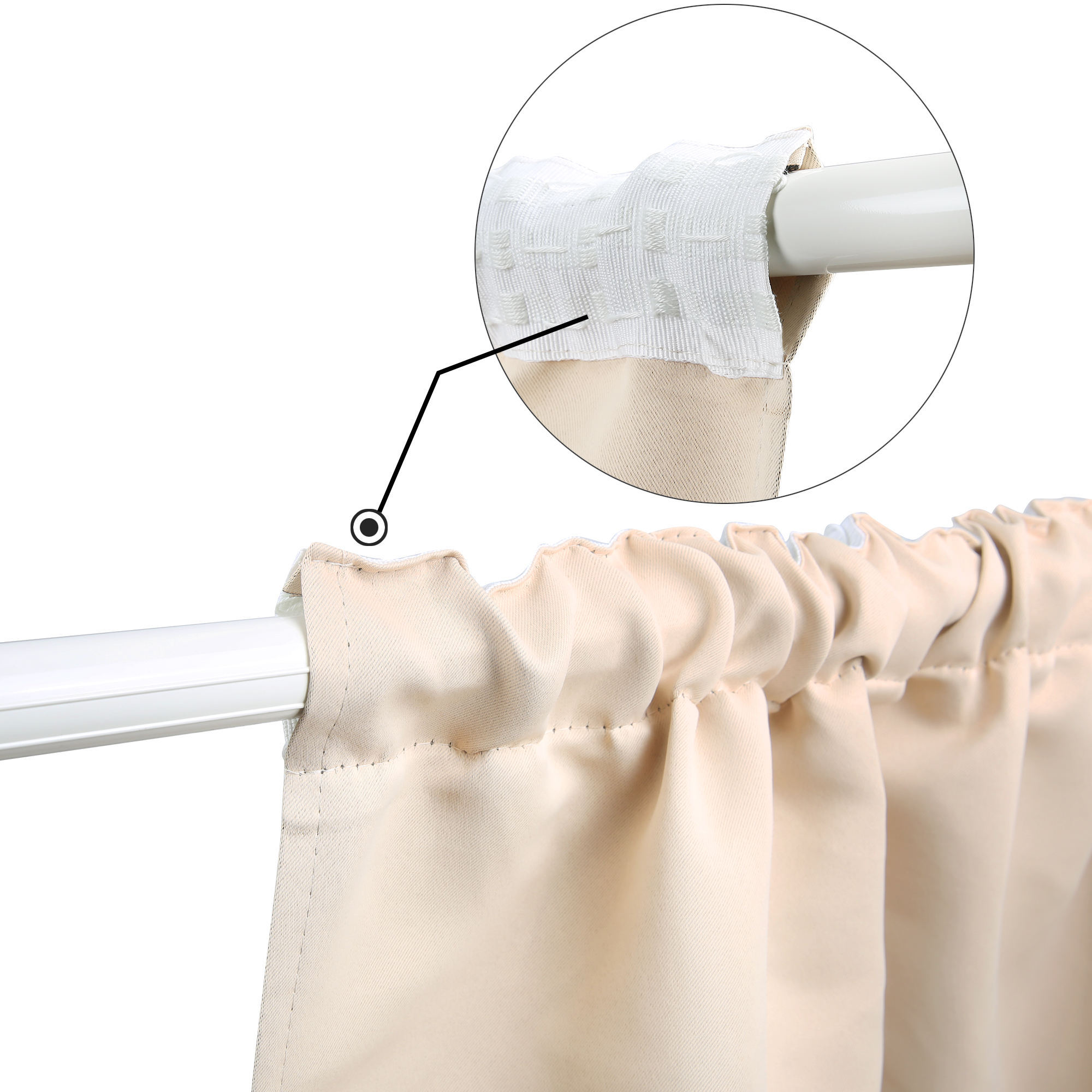 slider_image_071189b678a34c8fb2e9b1791c4814b3 Vorhang mit Kräuselband an Stange befestigt, Detailansicht des Bandes