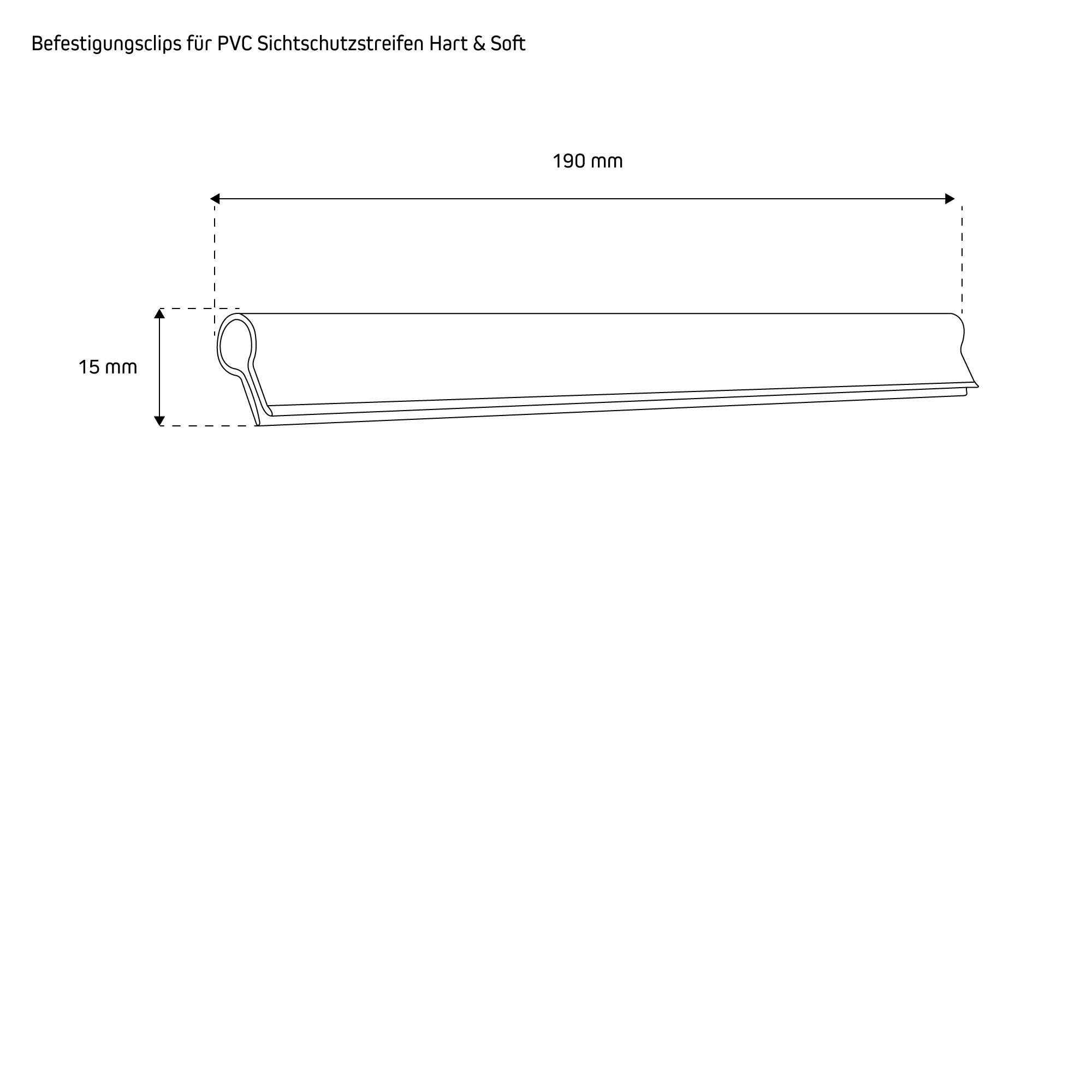 Befestigungsclips für PVC Sichtschutzstreifen an einem Zaun mit Detailansichten der Clips