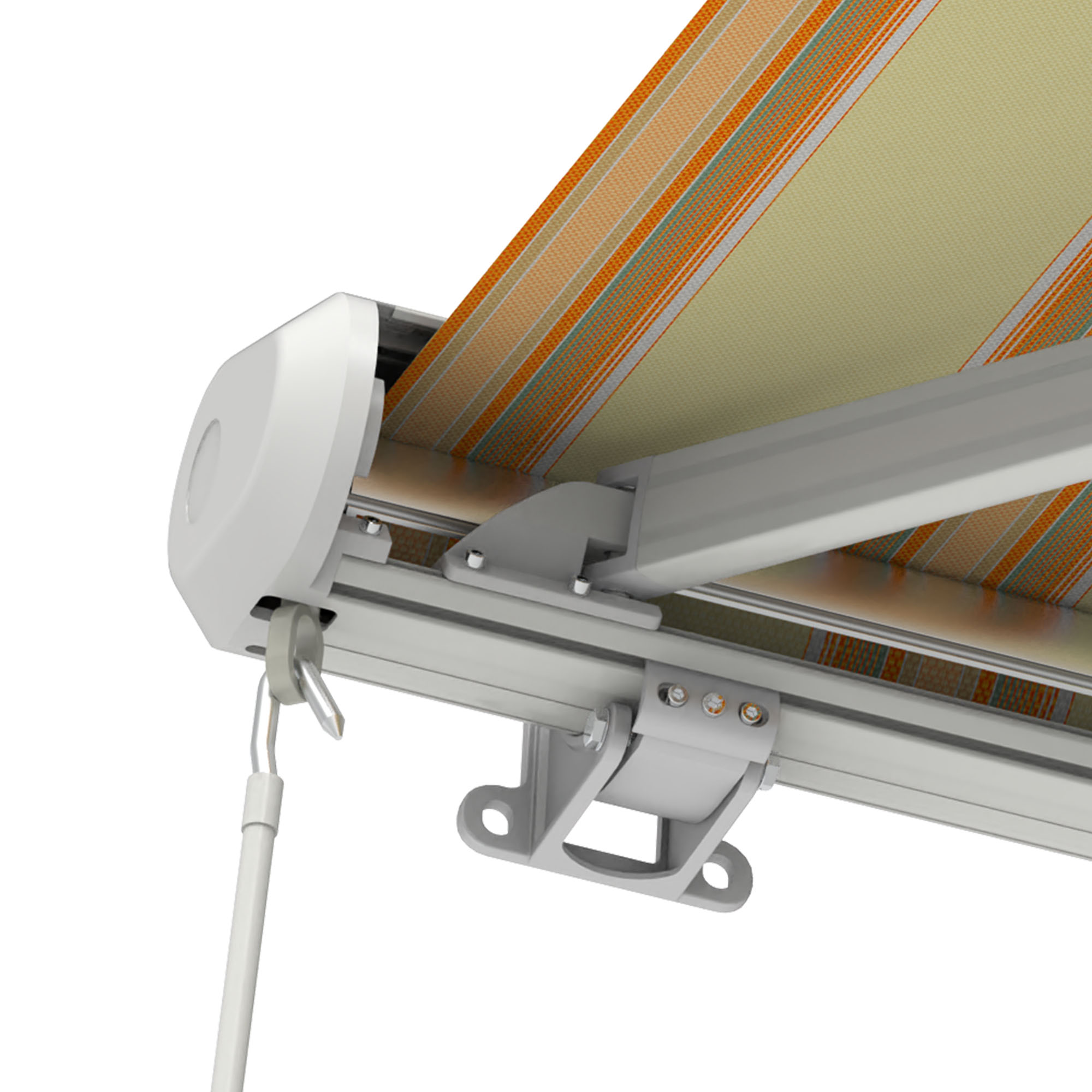 slider_image_0192905448f87ae999e84603ab3b373e Kassettenmarkise Curve 2000 mit Gestell und Tuch in Nahaufnahme