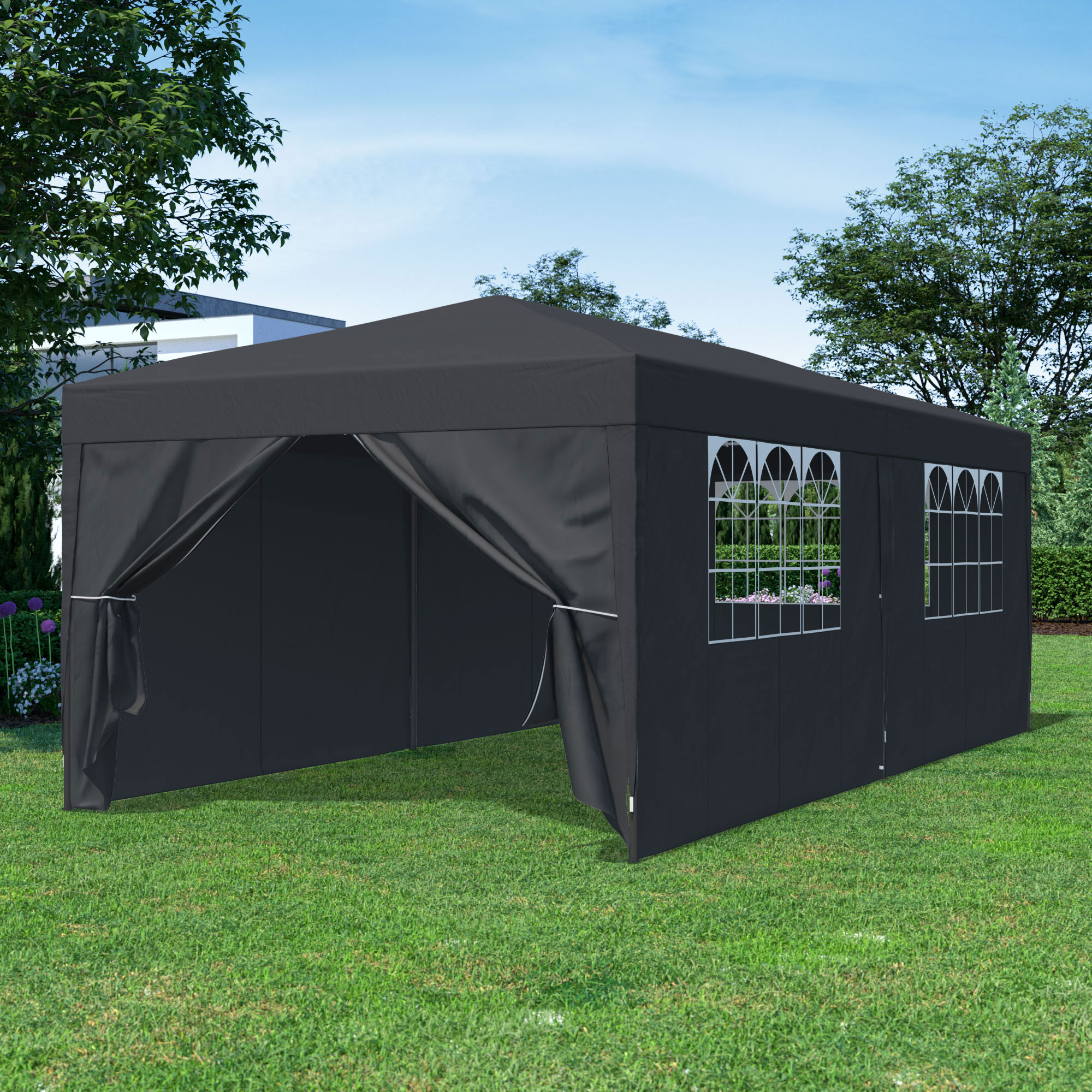 Seitenwand für Steckpavillon SP-3 mit Fenstern und Eingangsöffnung