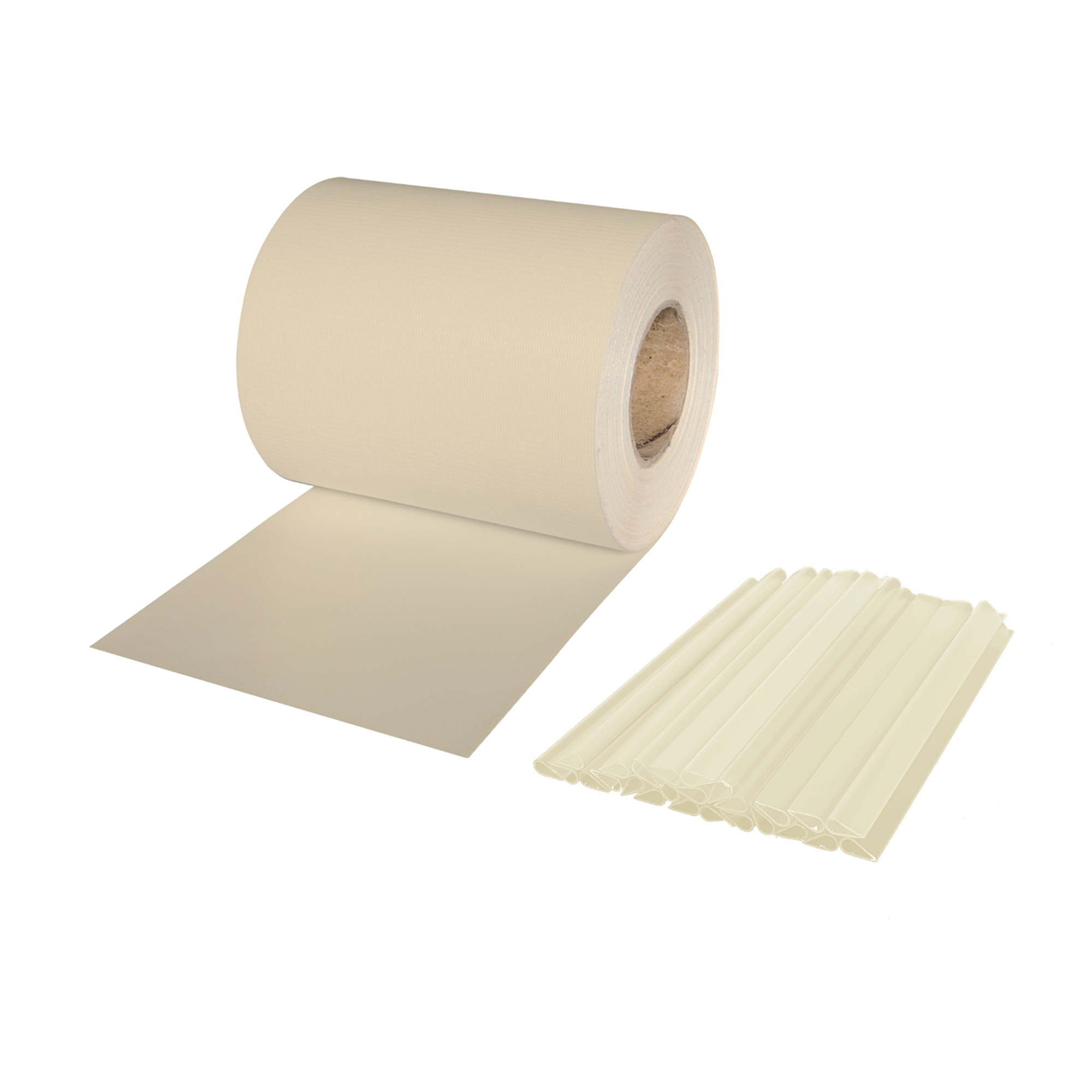 slider_image_8ae467c207a44b429a9f47ca844cabde Rolle PVC Sichtschutzstreifen mit Sandsteinoptik und Befestigungselemente