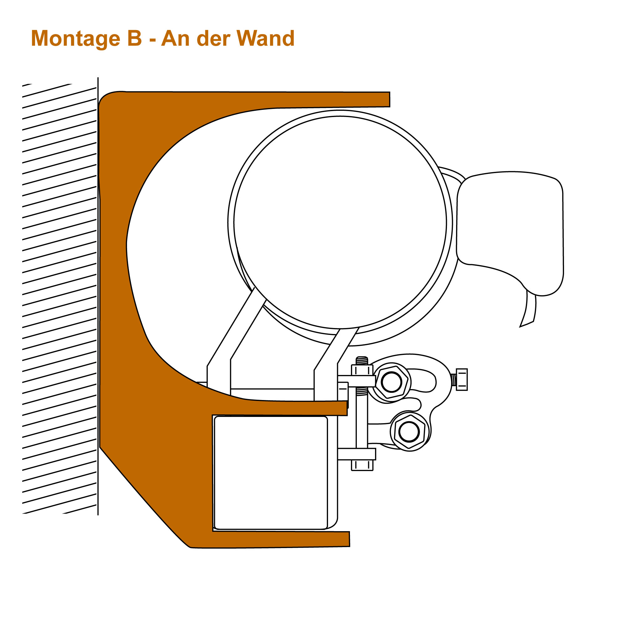 Diagramm der Deckenmontage einer Gelenkarmmarkise Easy