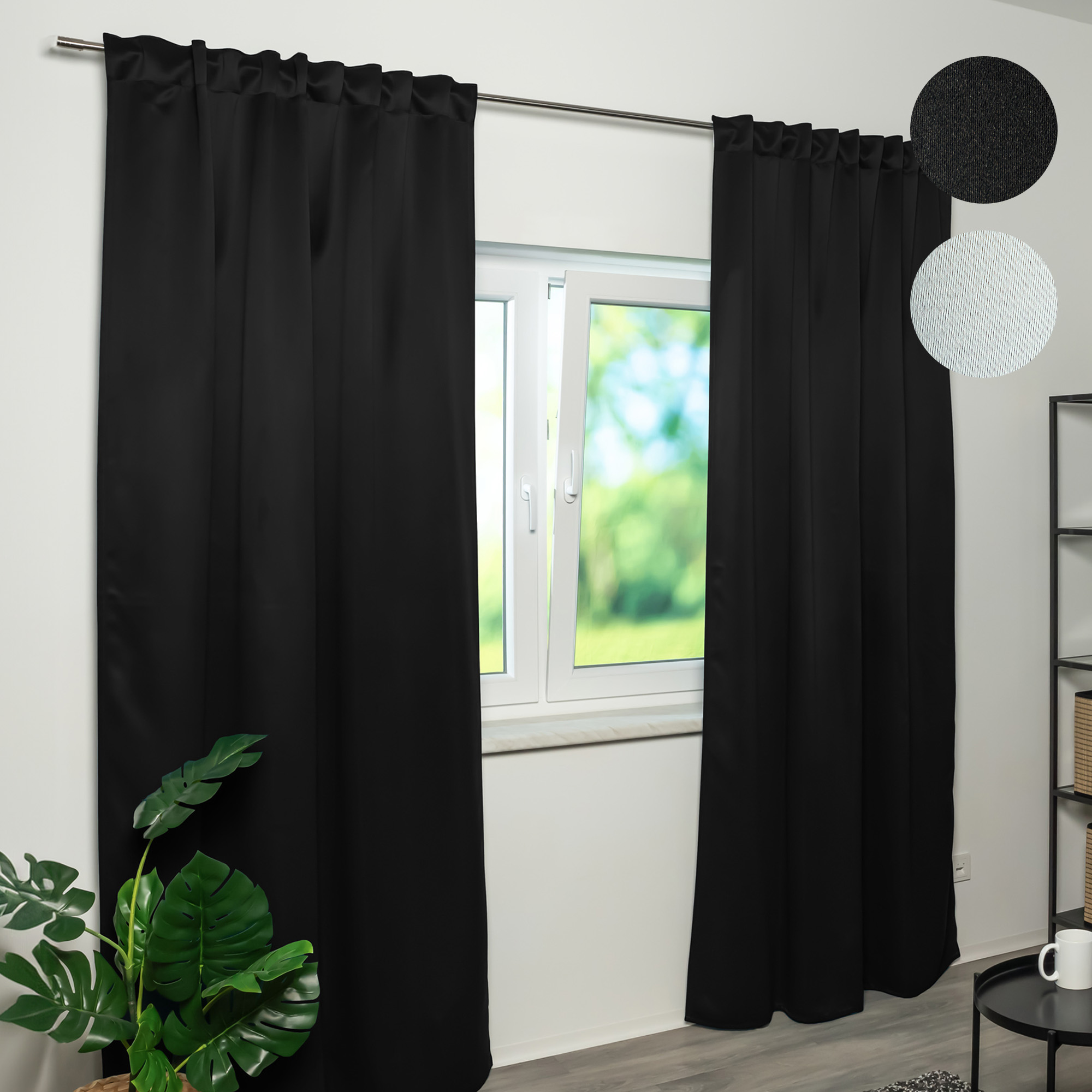 BLACKY Brandschutz-Vorhang B1 mit Kombiband | verdunkelnd, 135 x 245 cm, schwarz, 2 Stück
