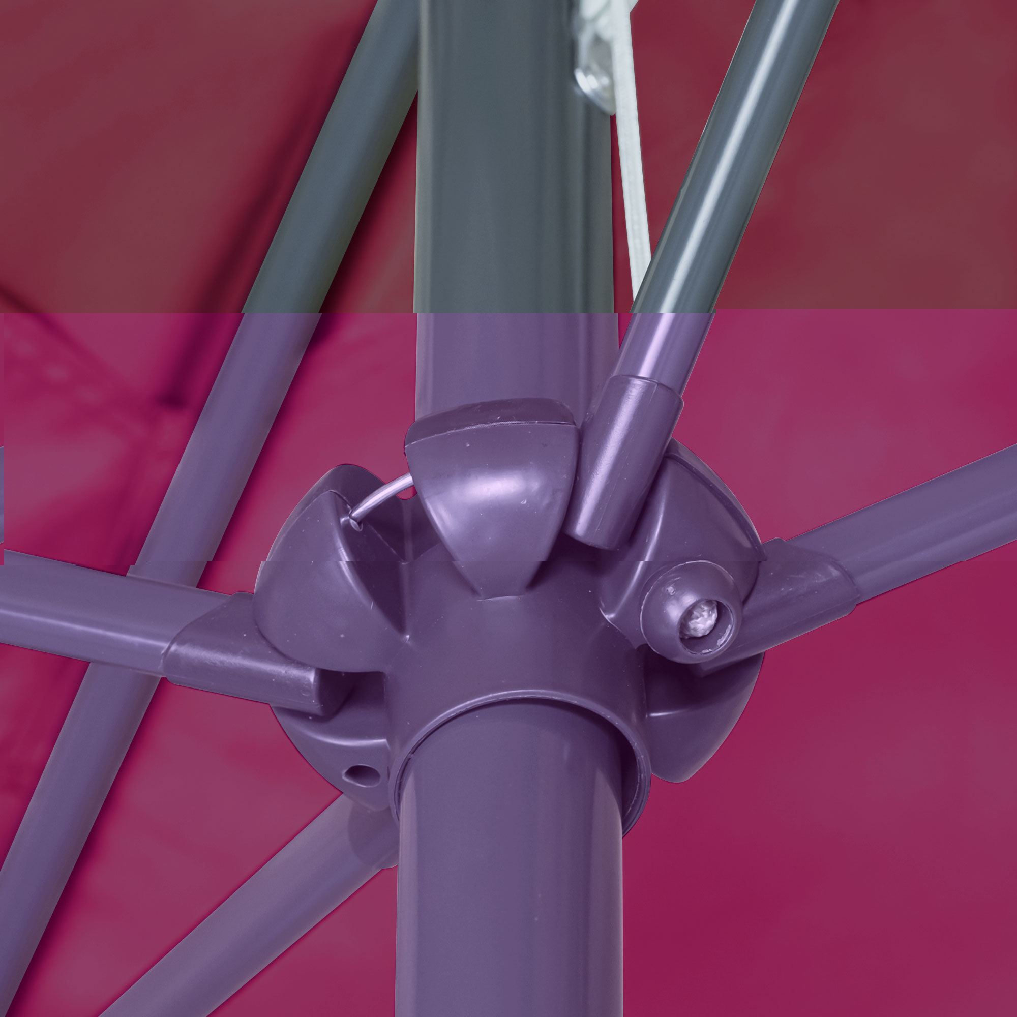 slider_image_18411ebfdb5544e2930bd20ff7d959ea Nahaufnahme eines knickbaren Sonnenschirmgestänges mit Verstellmechanismus