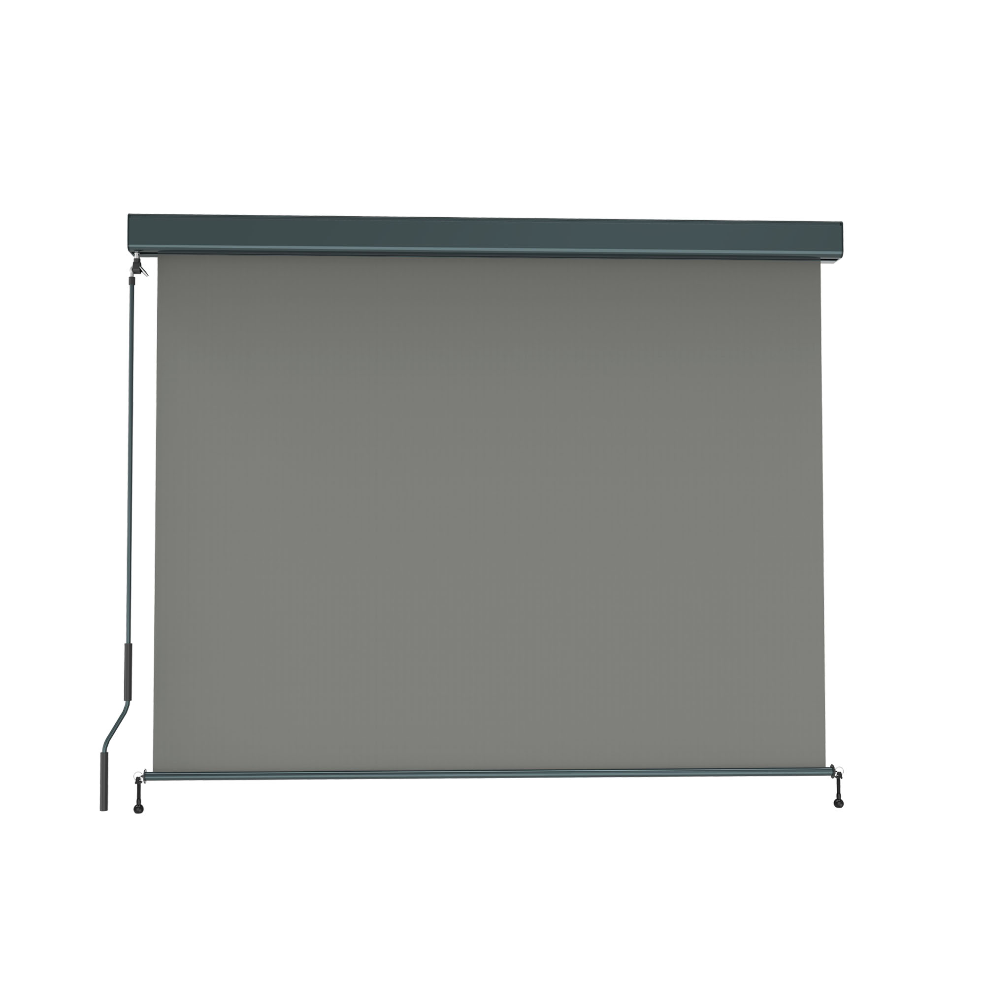 Außenrollo mit Kassette und Kurbel, vertikal ausgerichtet, zur Beschattung von Fenstern