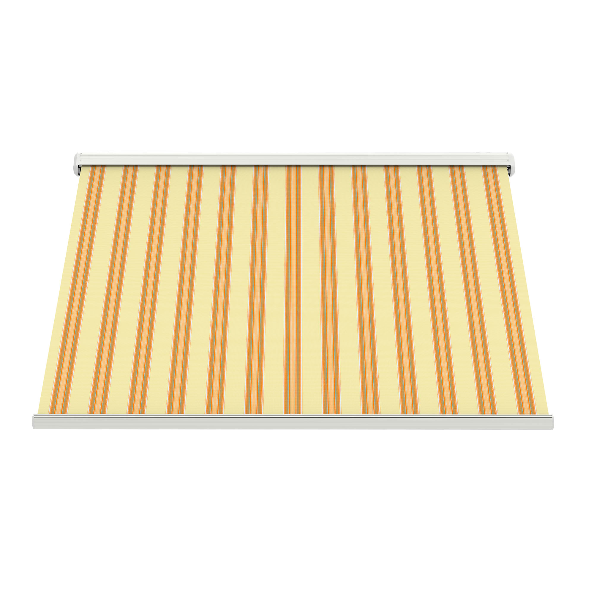 slider_image_01929055381f7e7198f7927dc9a5ad9b Markise mit Streifenmuster, ausgerollt, zur Beschattung von Außenbereichen