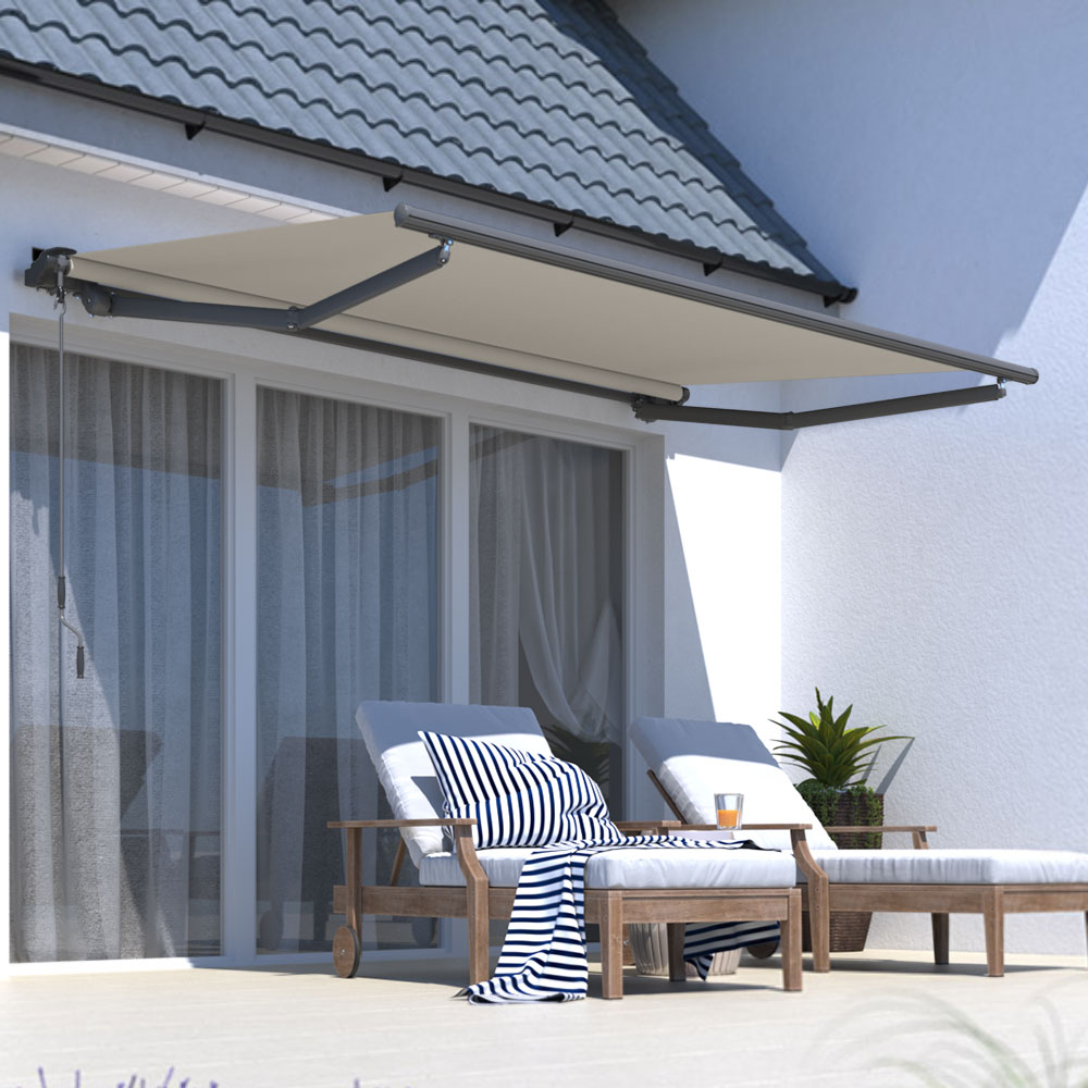 slider_image_01926beb88c17aed99b80954bb9a3b65 Halterung für Gelenkarmmarkisen an Wand über Terrasse mit Möbeln und Pflanzen