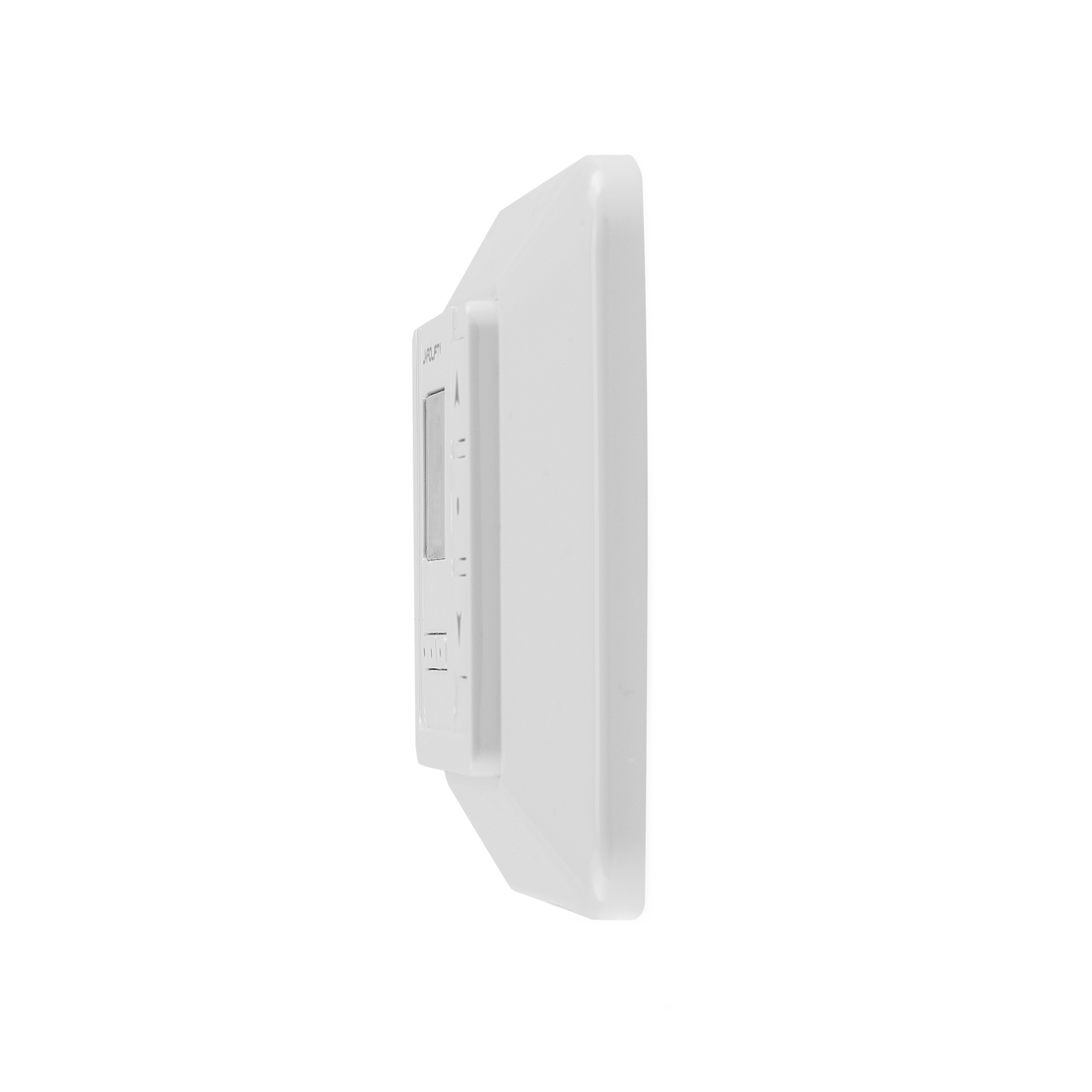 Seitenansicht eines Funk-Wandsenders TDRC mit flachem Gehäuse und Bedienelementen