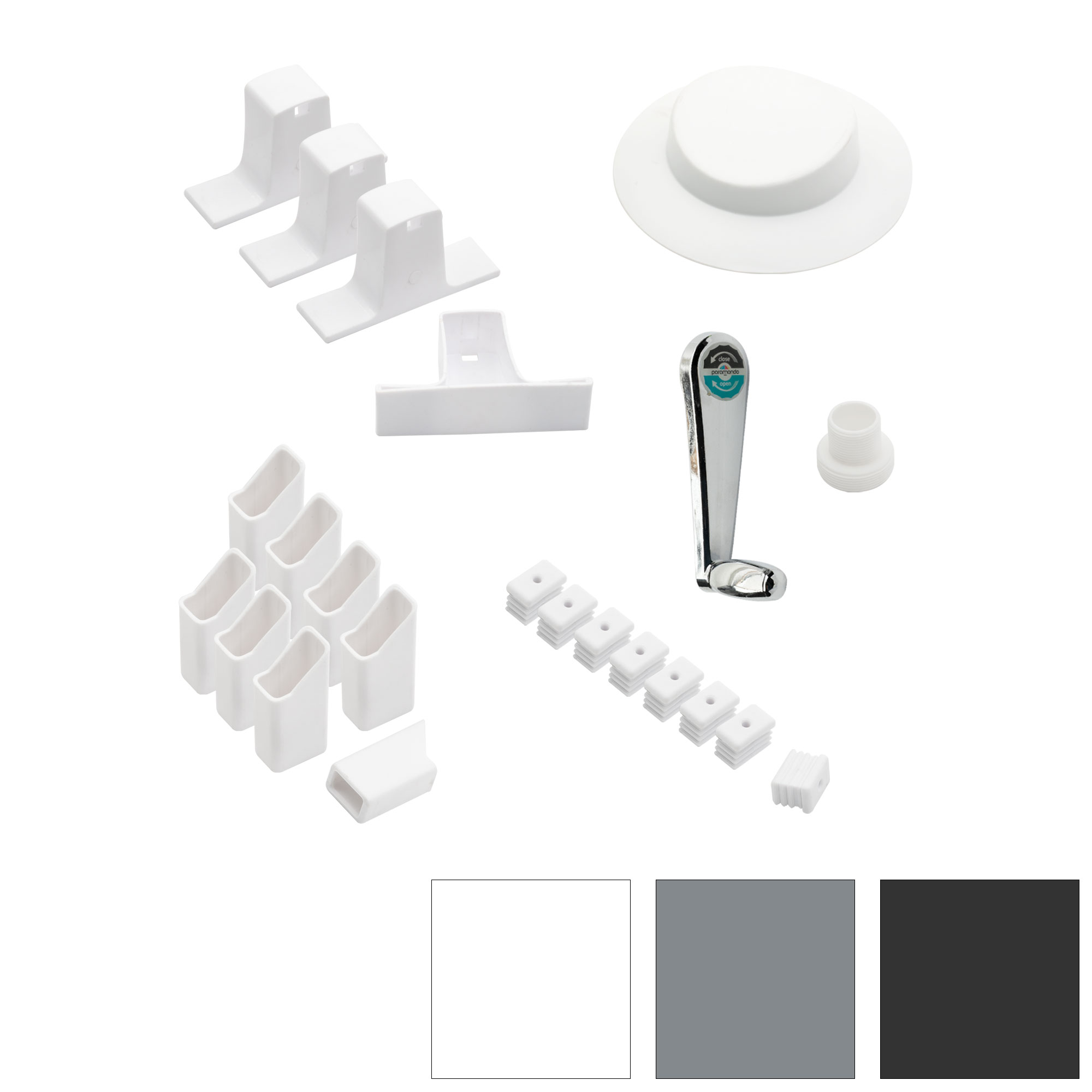 Ersatzteil-Set für Garten- oder Großschirm mit verschiedenen Befestigungselementen