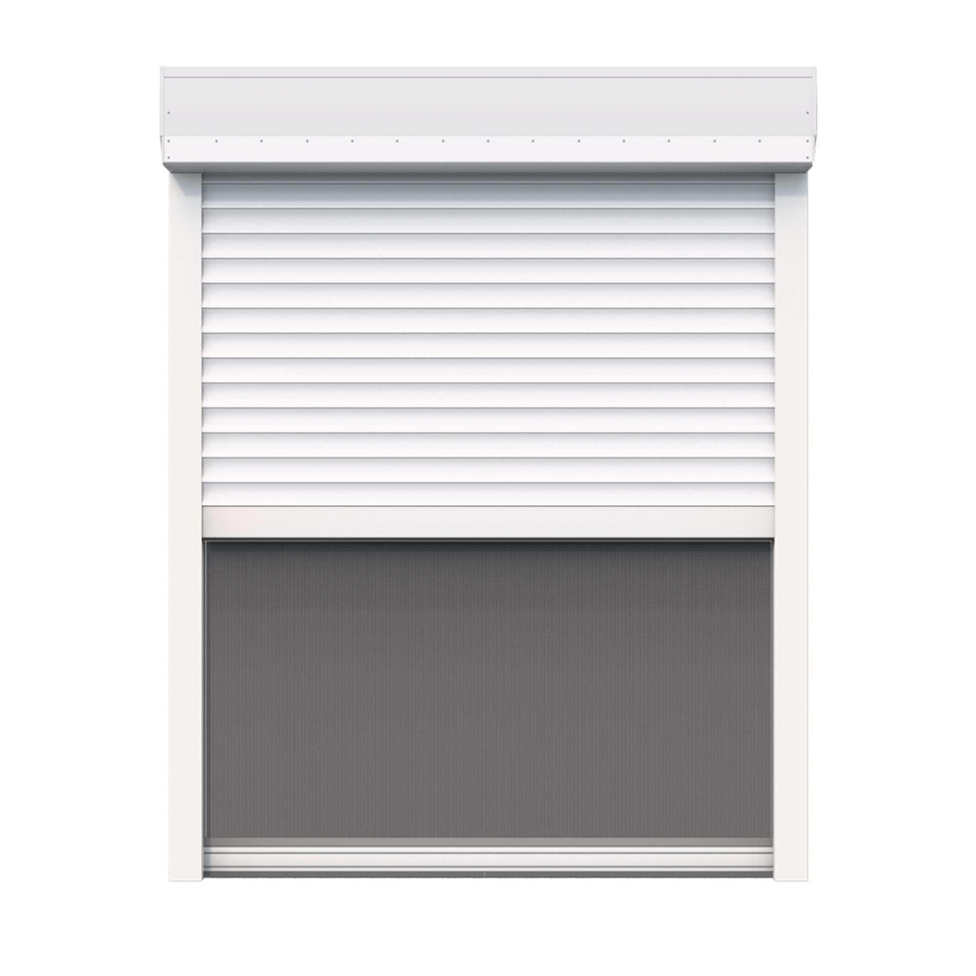 Unterputzrollladen Premium nach Maß, geschlossen, mit Lamellen und Kasten oben