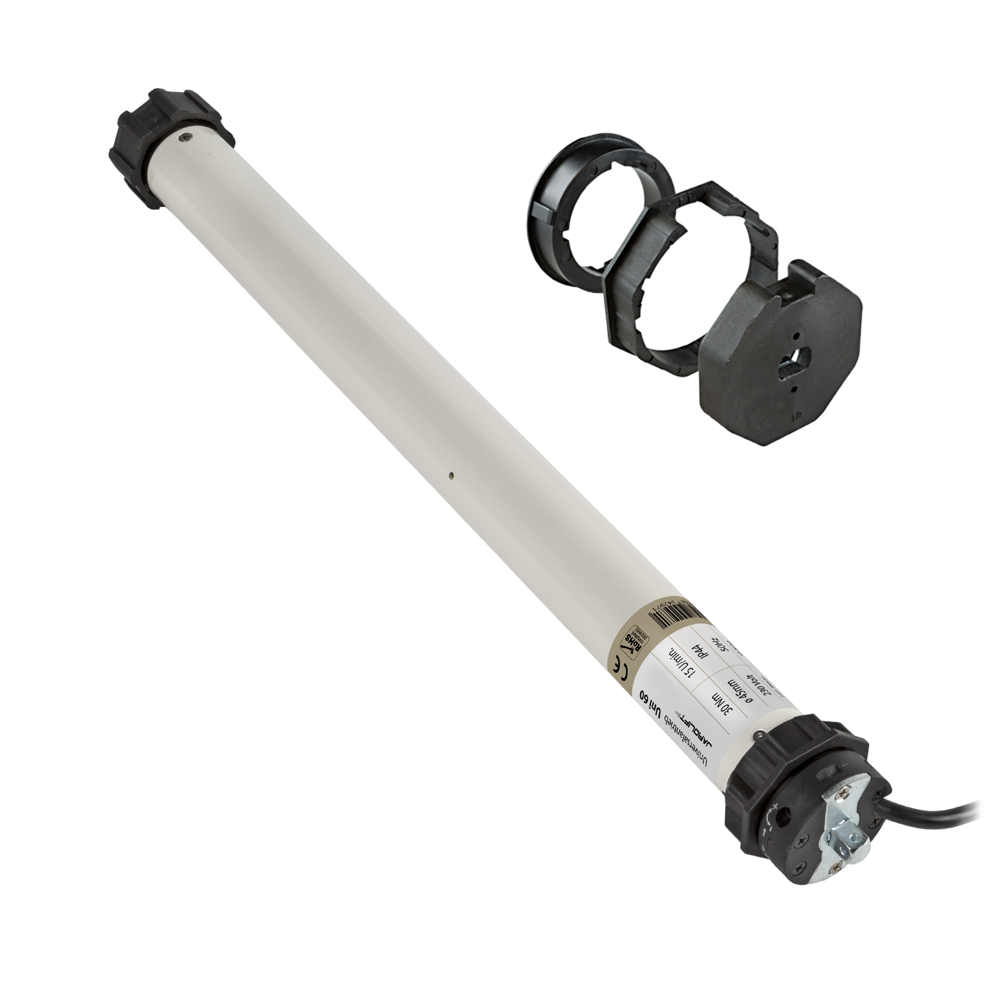 Rollladenmotor mit Steuerung und Kabel für automatisierte Rollladenbedienung