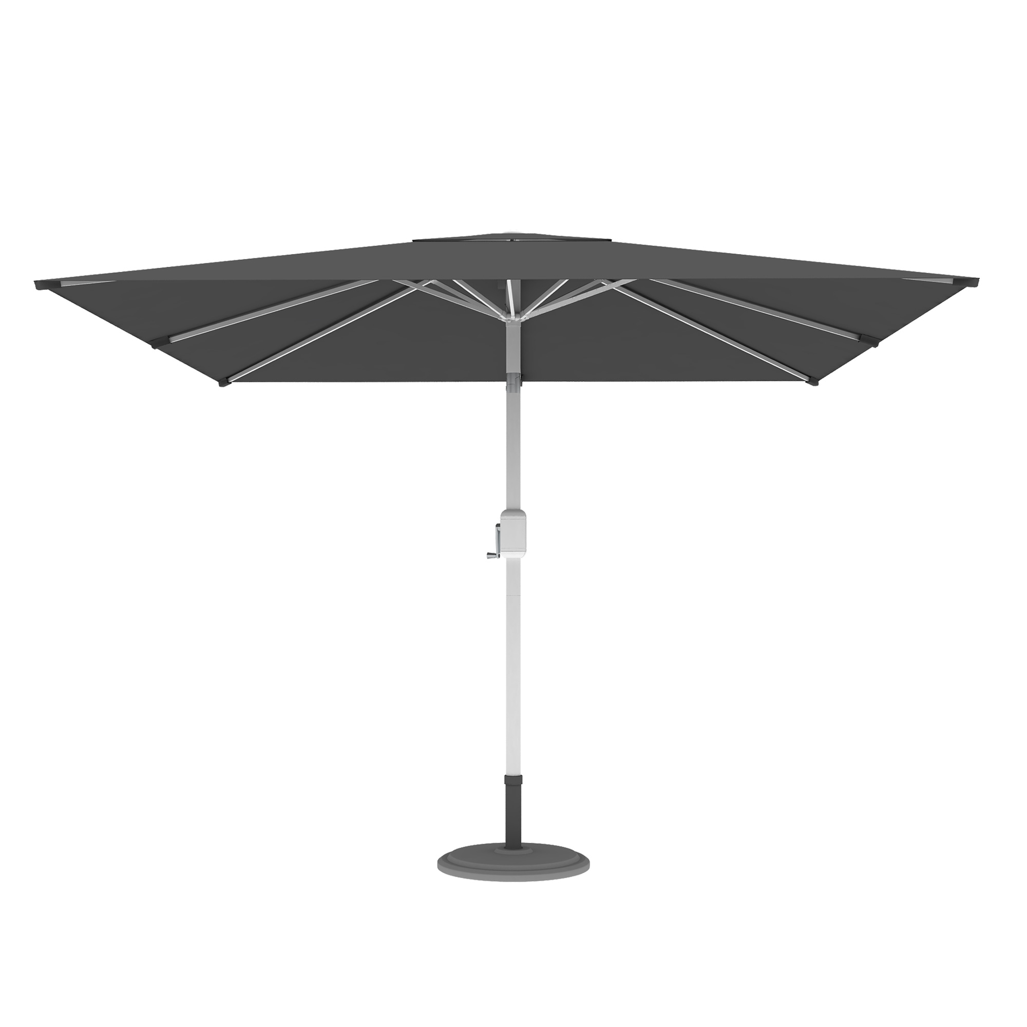 slider_image_c94424cf7fcd4c83a16b1f240d56f484 Moderner Sonnenschirm mit zentralem Mast und Kurbelmechanismus