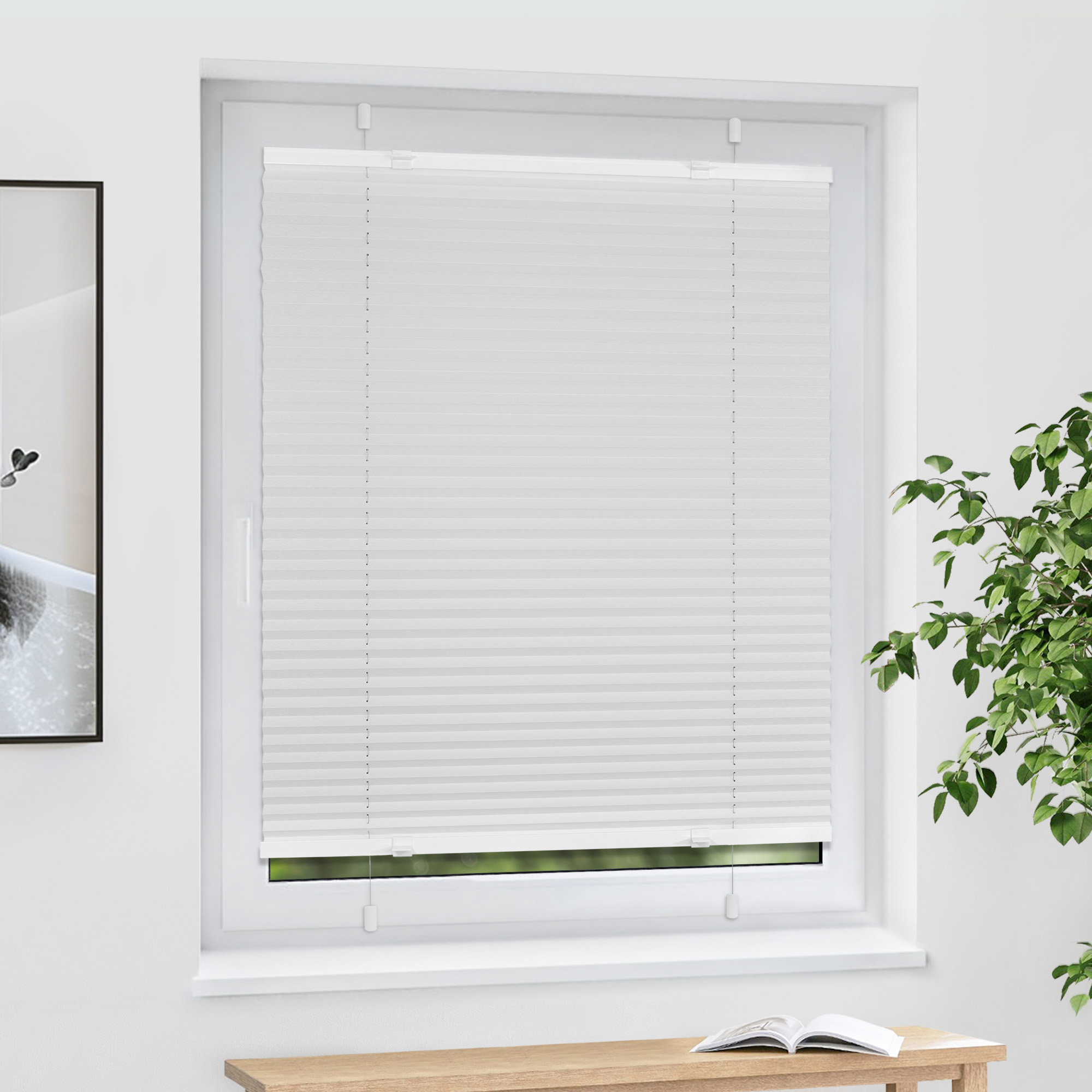 Plissee am Fenster montiert, einfach zu befestigen, für Sicht- und Sonnenschutz