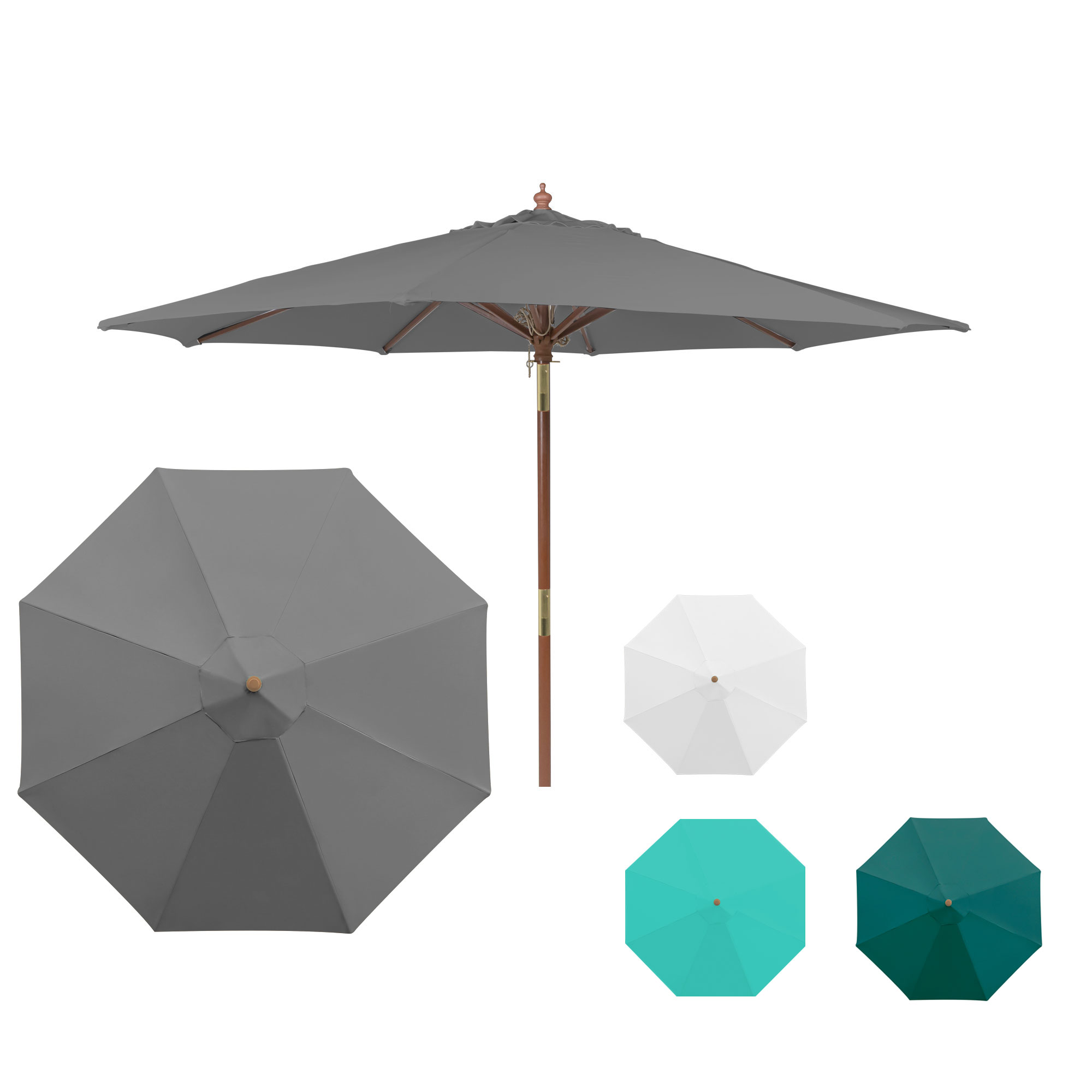 Knickbarer Holz-Sonnenschirm mit rundem Schirm und mehreren Farboptionen