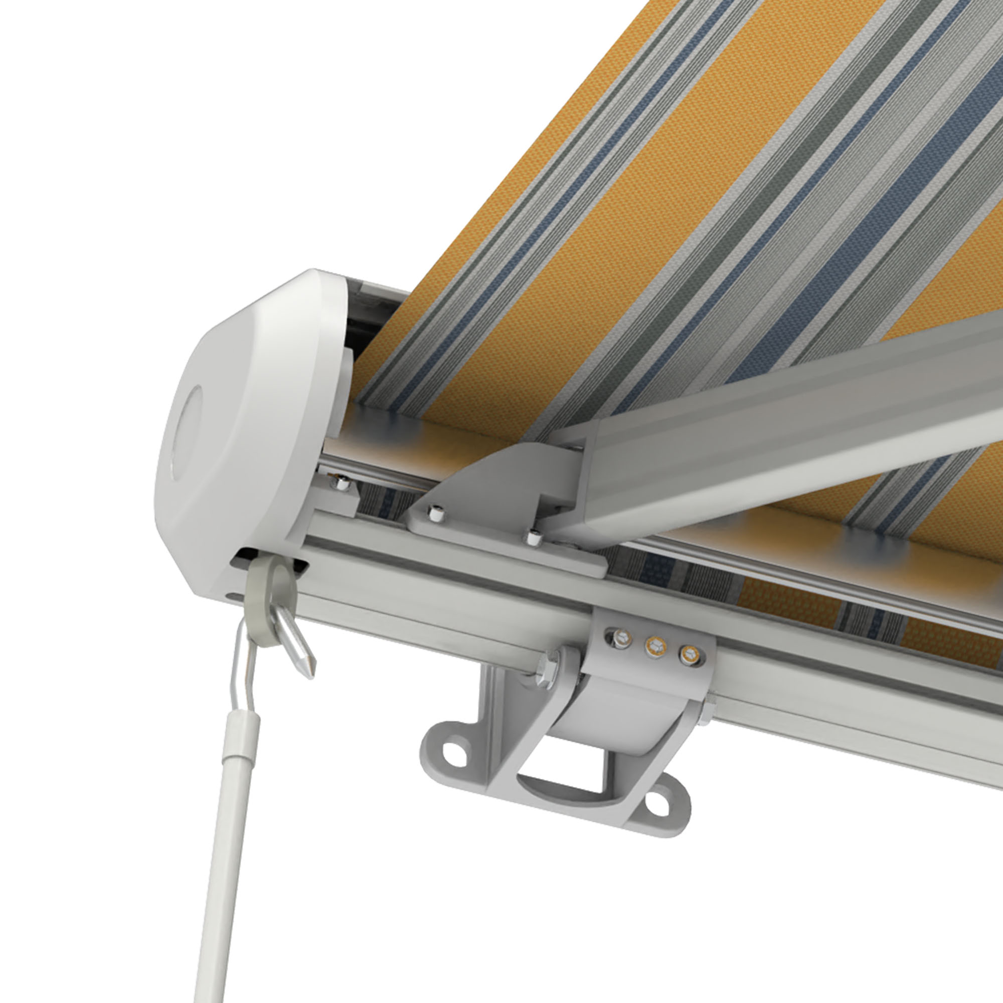 slider_image_019290696fe47574b09a7f71ffc25d68 Kassettenmarkise Curve 2000 mit Gestell und Tuch in Nahaufnahme