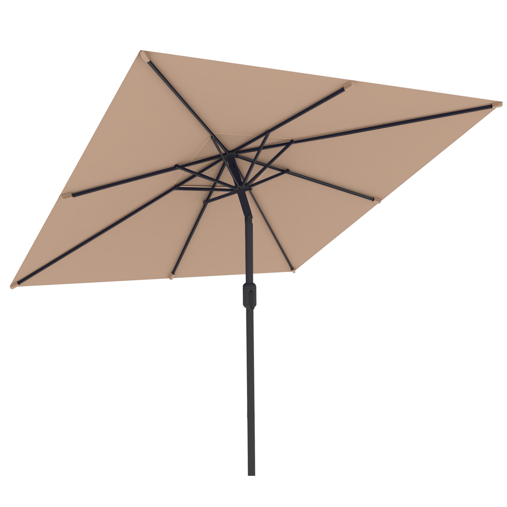 Sonnenschirm mit rundem Schirm und zentralem Ständer für Schatten im Außenbereich