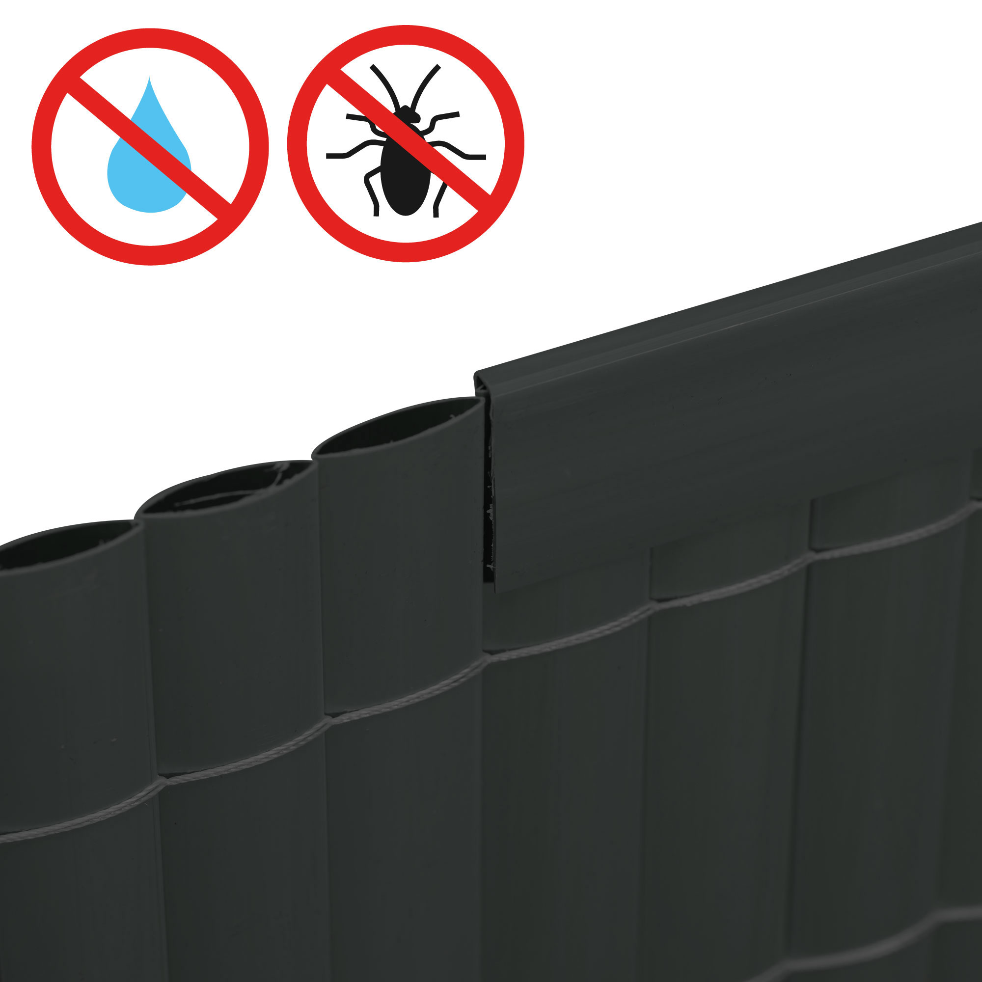 PVC Abdeckprofil für Sichtschutzmatten, wasser- und insektenabweisend, zeigt Montageansicht