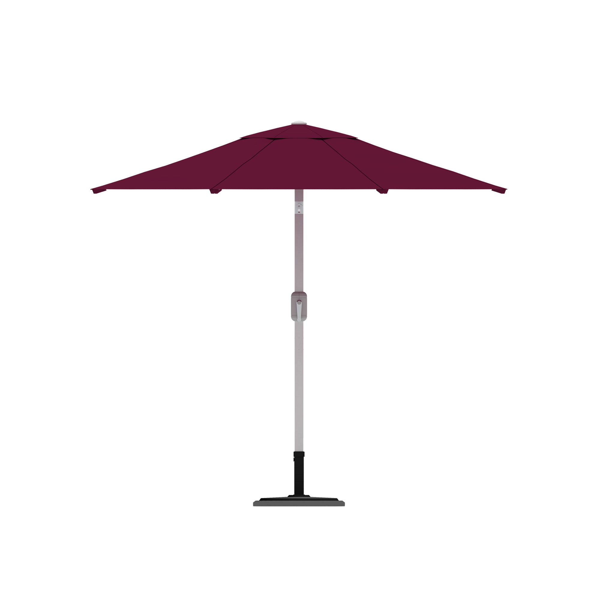 Moderner Sonnenschirm mit zentralem Mast und Kurbelmechanismus