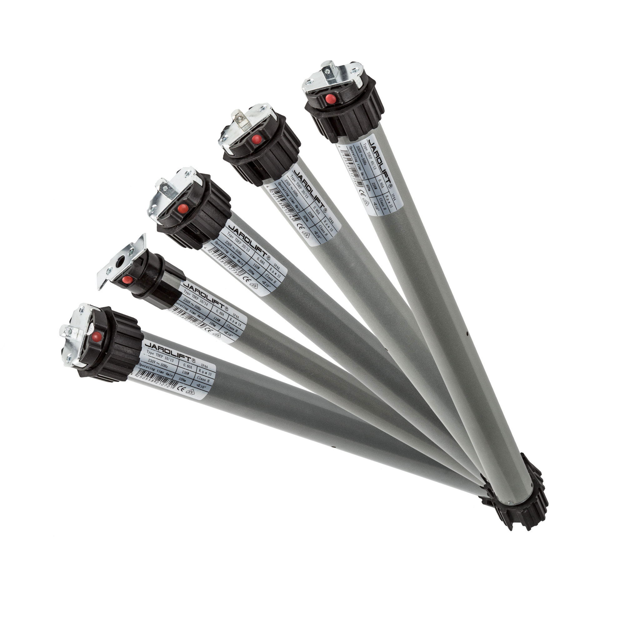 Mehrere Rollladenmotoren TDEP in fächerförmiger Anordnung