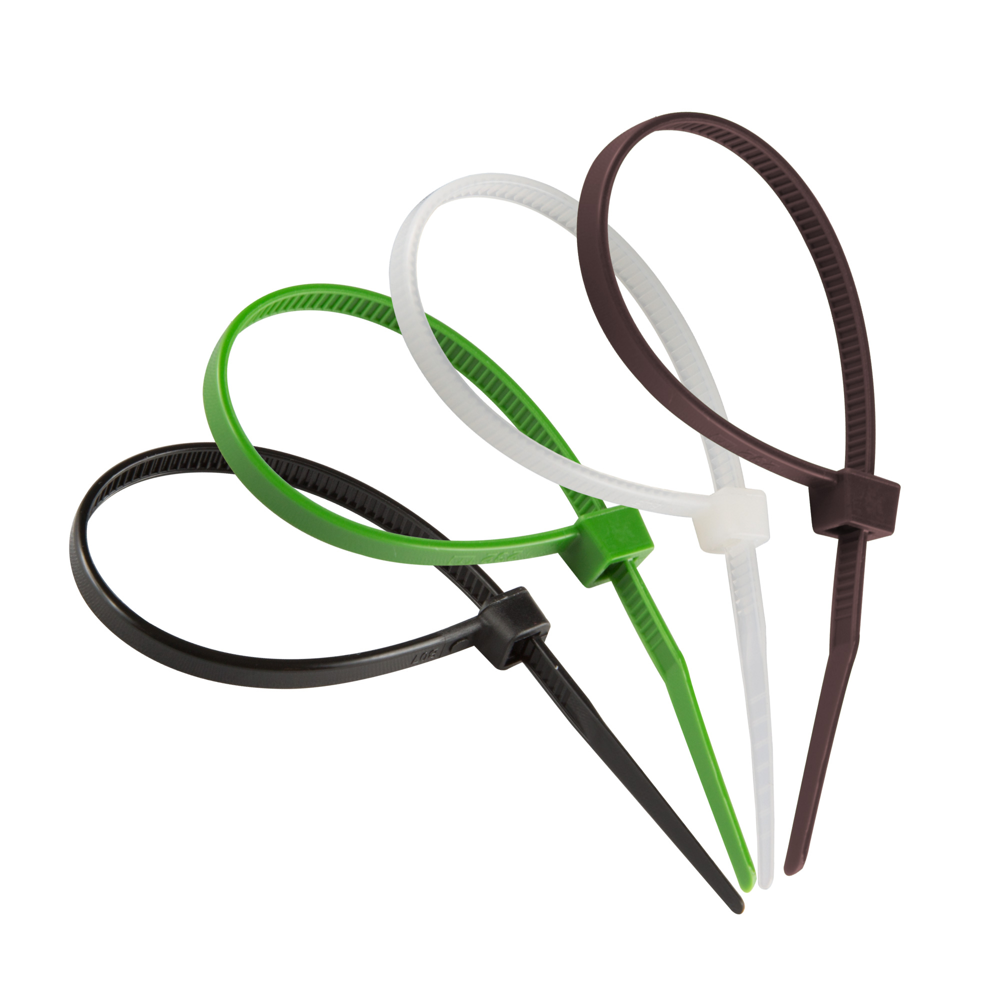 Mehrere Kabelbinder in verschiedenen Positionen, geeignet zum Bündeln und Fixieren von Objekten