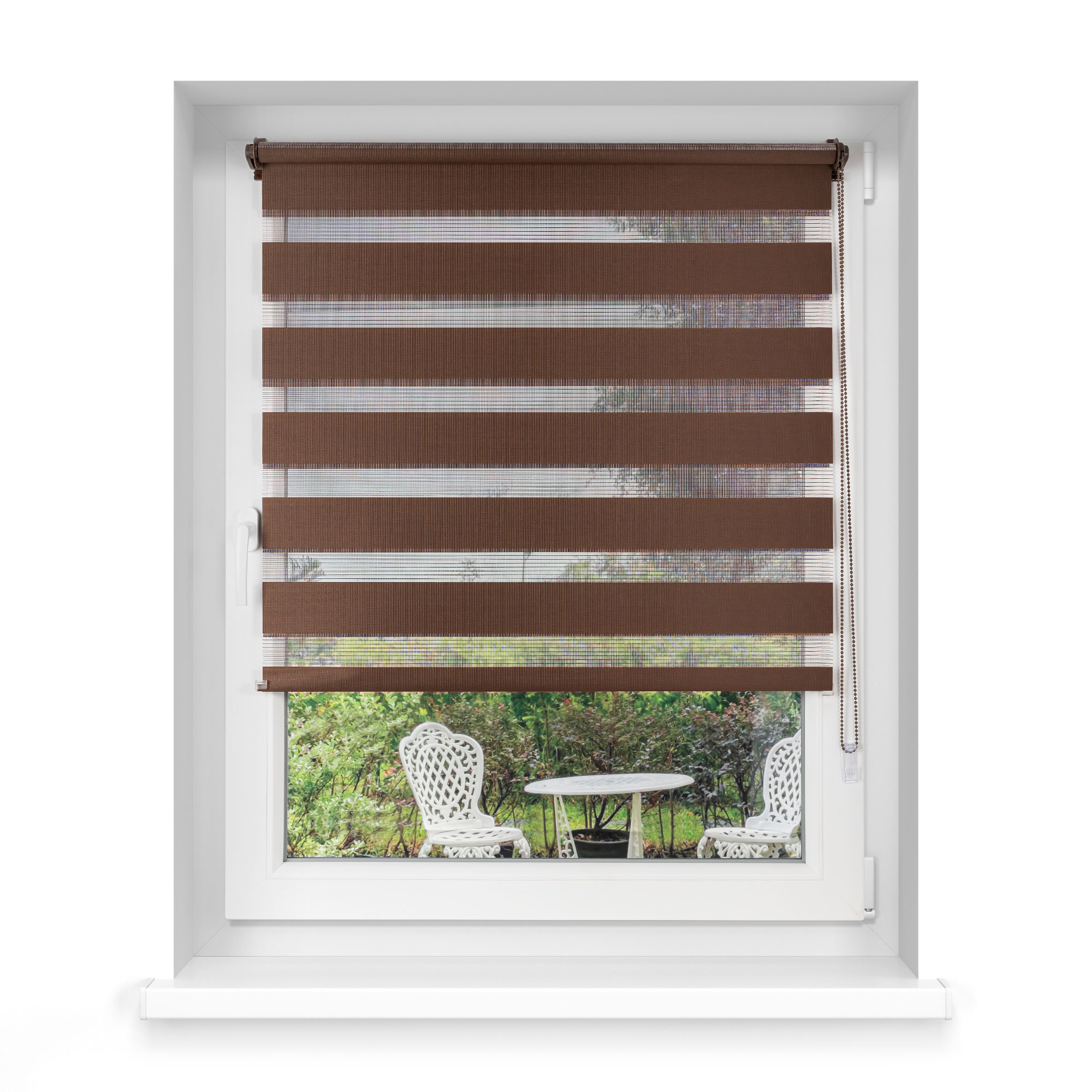 slider_image_e29aaddbb53d48b38672e59d28adfef7 Klemmfix Doppelrollo an einem Fenster montiert, ermöglicht Lichtregulierung und Sichtschutz