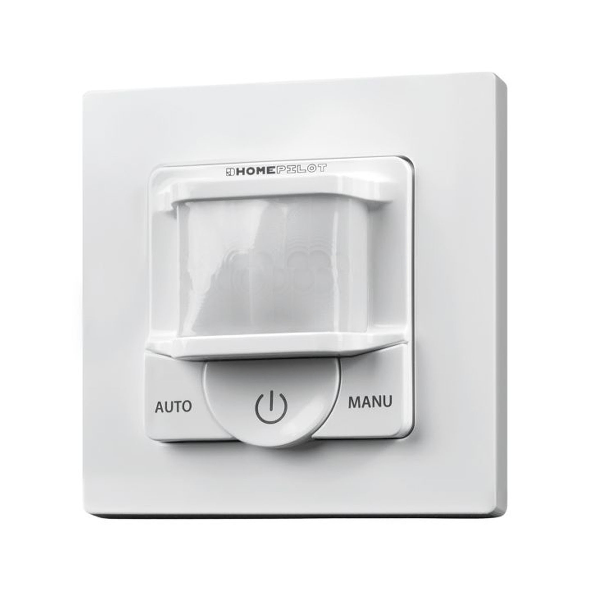 Smart Bewegungsmelder mit Auto- und Manu-Modus, quadratisches Design, zentrale Taste