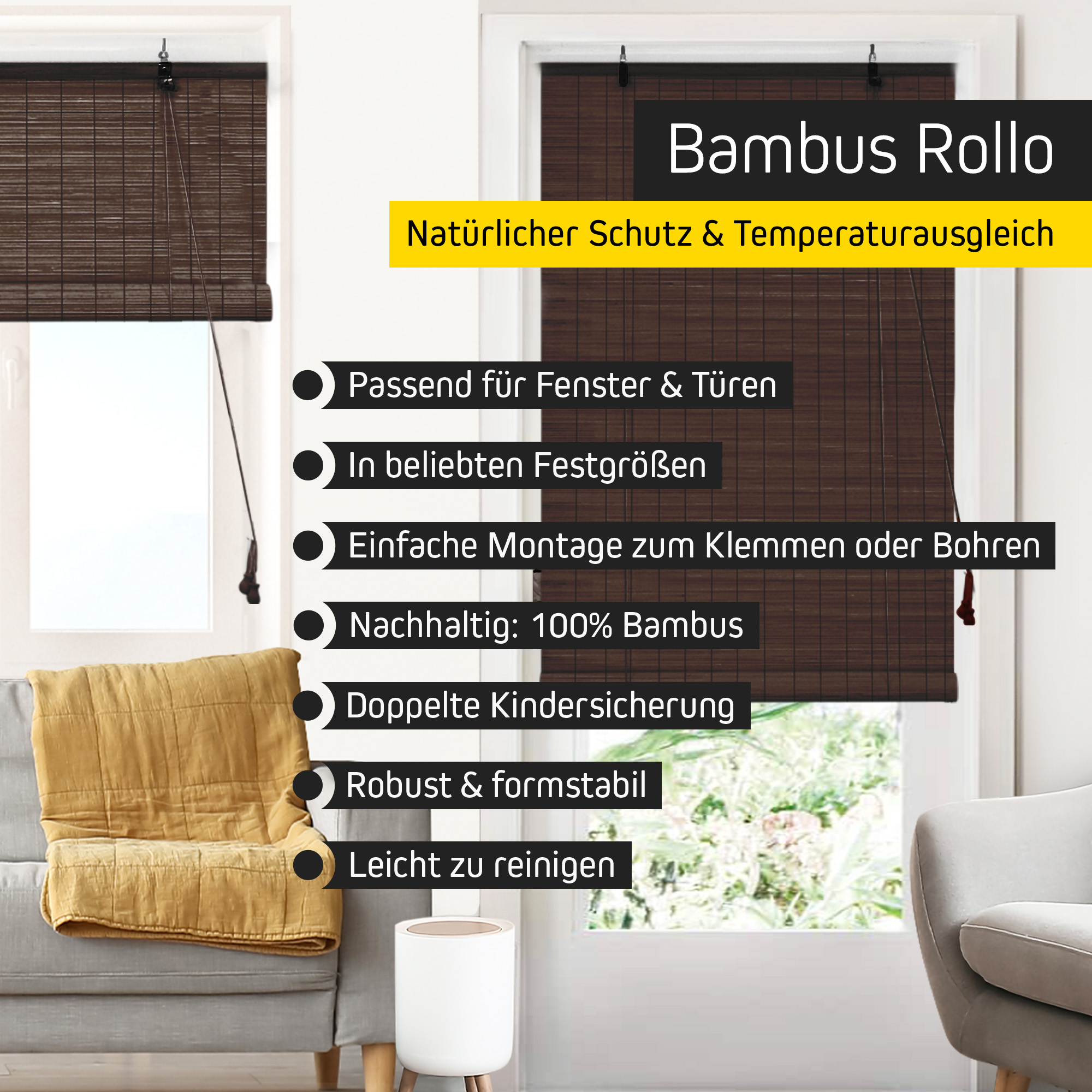 Bambusrollos - Fenster Sichtschutz Rollos aus Bambus