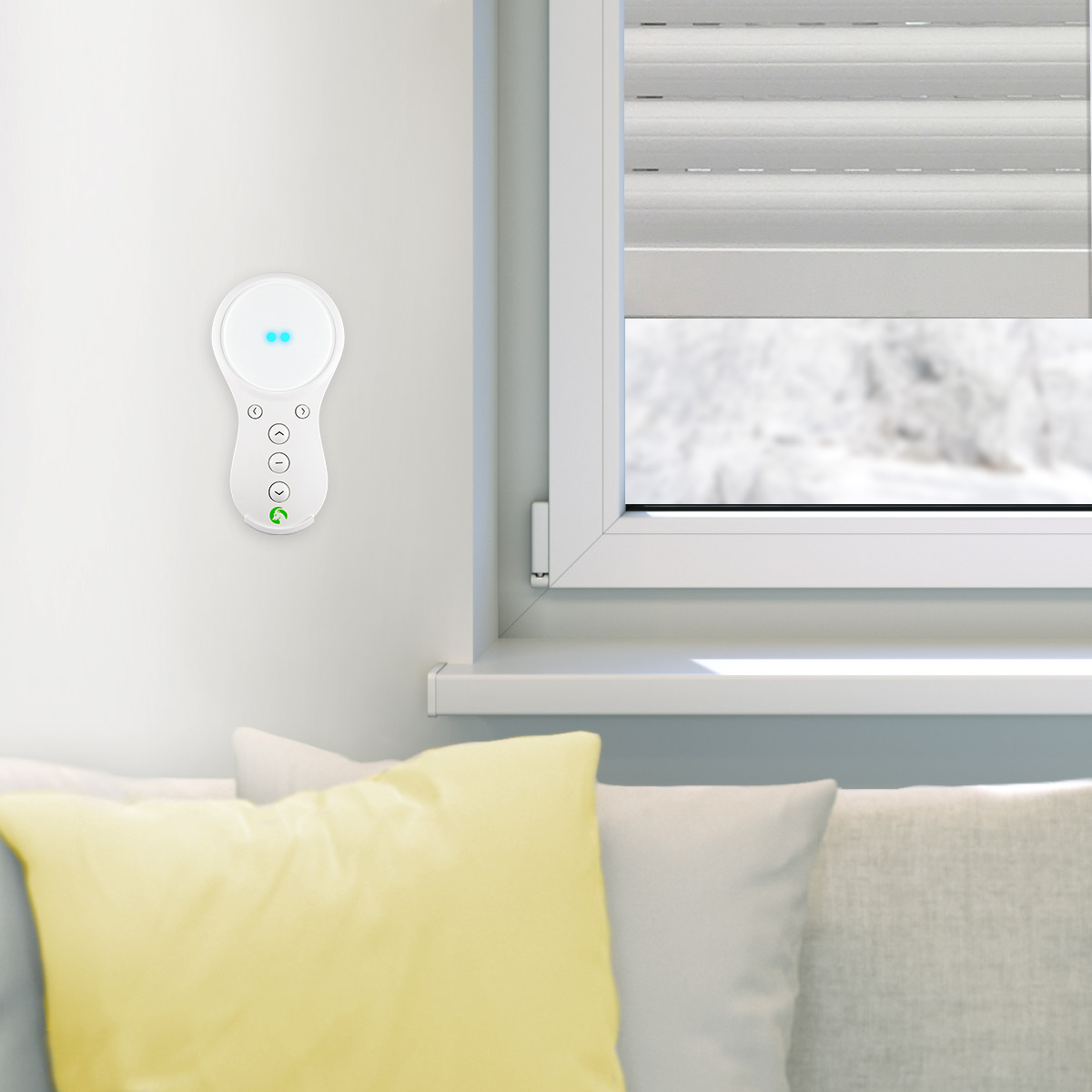 slider_image_019256b74e3e70d9b106cba8d7883828 Funkhandsender an der Wand neben einem Fenster mit geschlossenen Jalousien