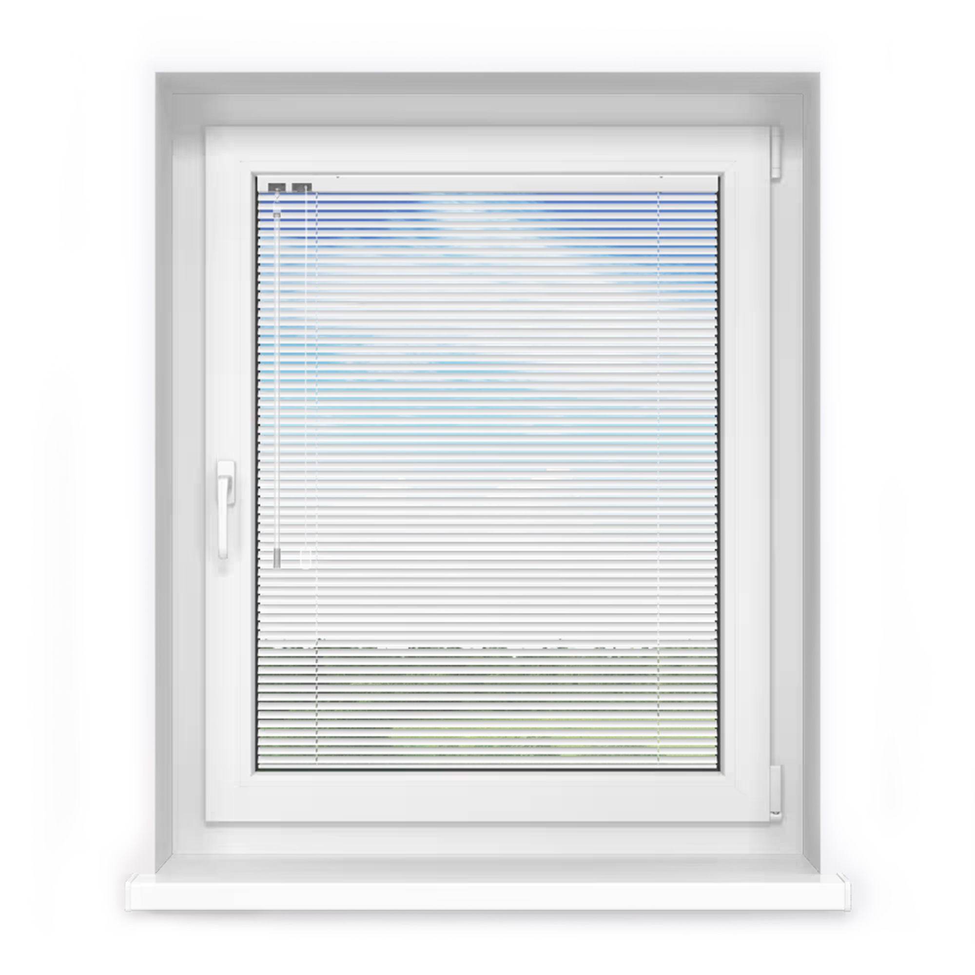 Aluminium-Jalousie an einem Fenster zur Lichtregulierung und Sichtschutz