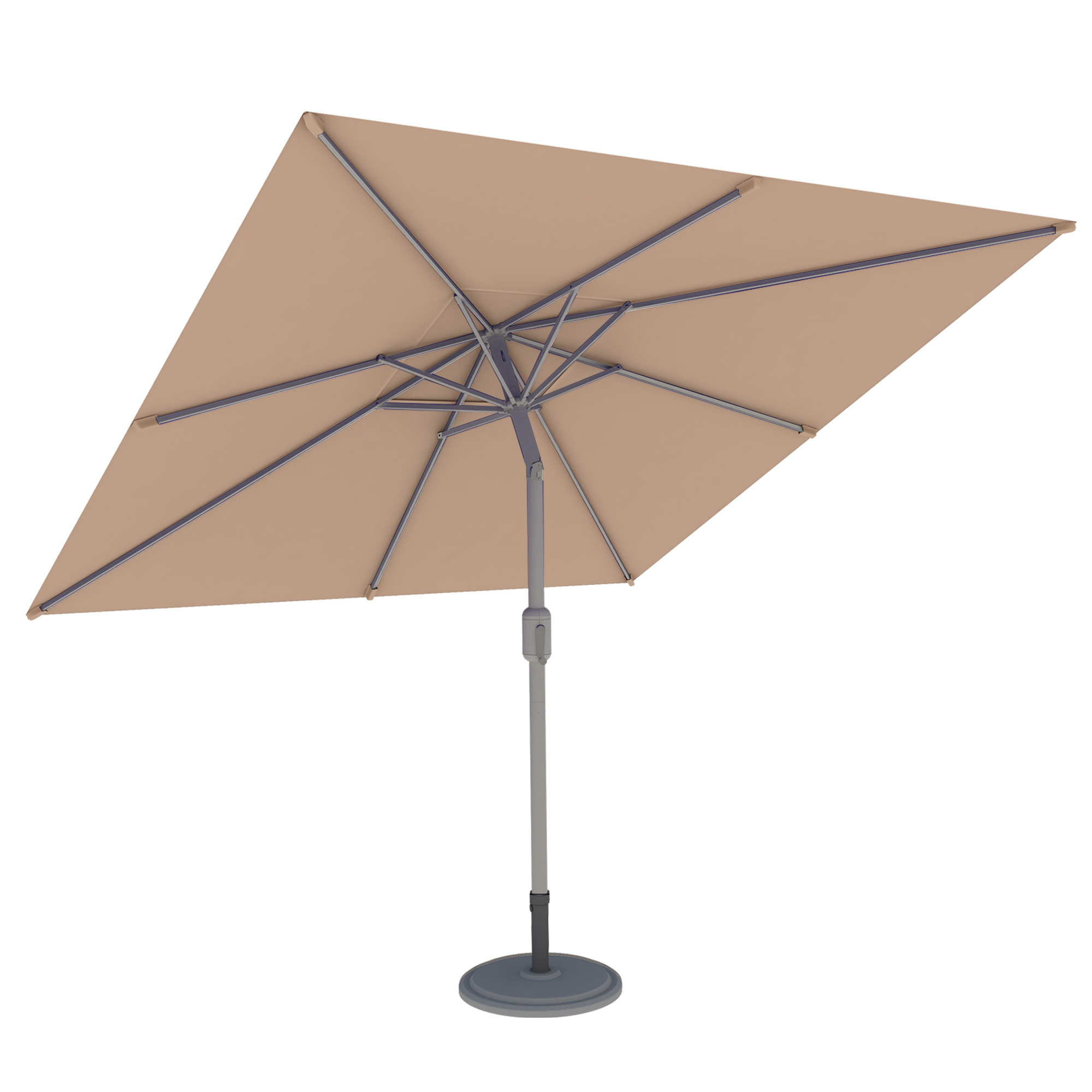 Quadratischer Sonnenschirm mit stabilem Standfuß und verstellbarem Gestell