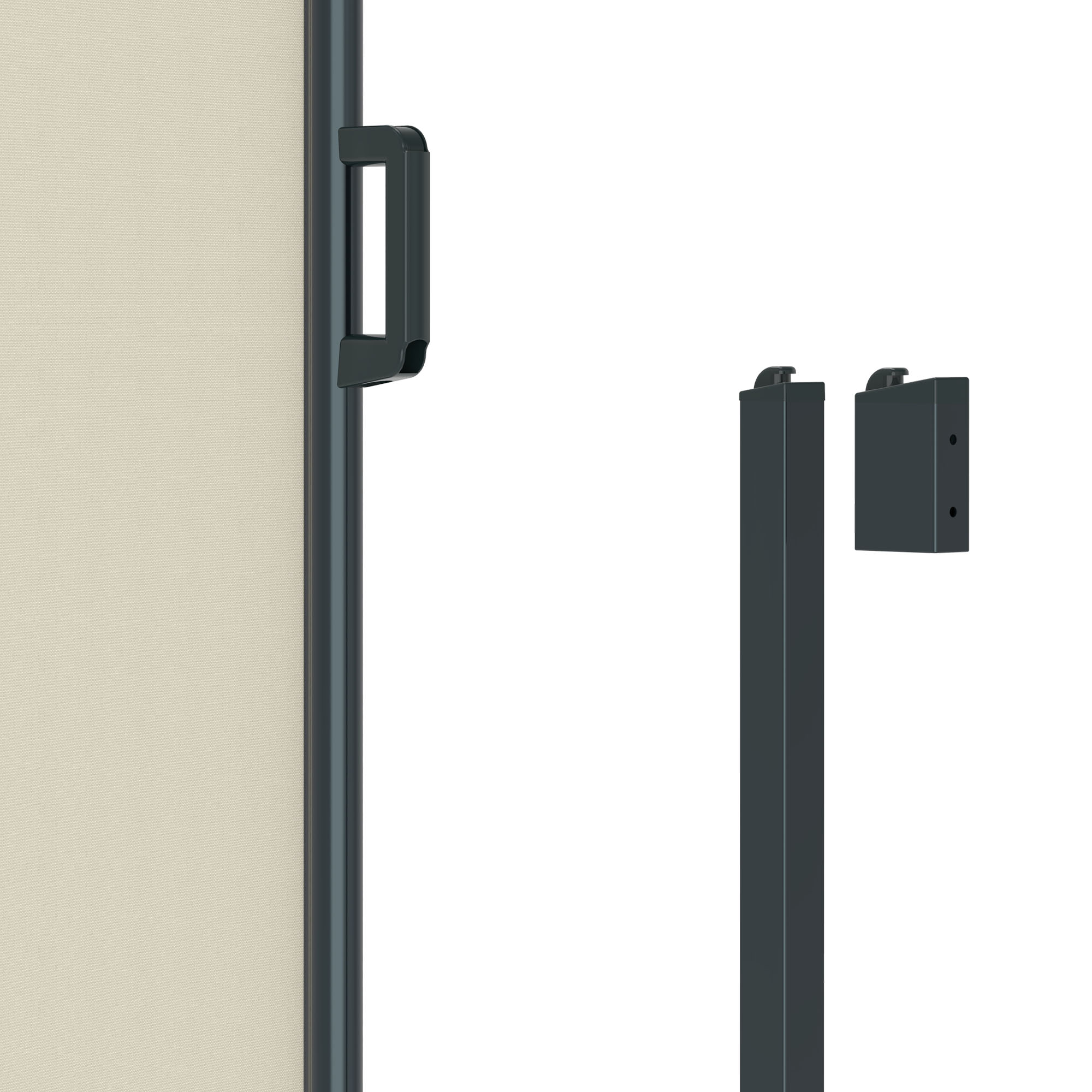 Seitenzugmarkise mit Griff und Befestigungselementen für flexible Montage