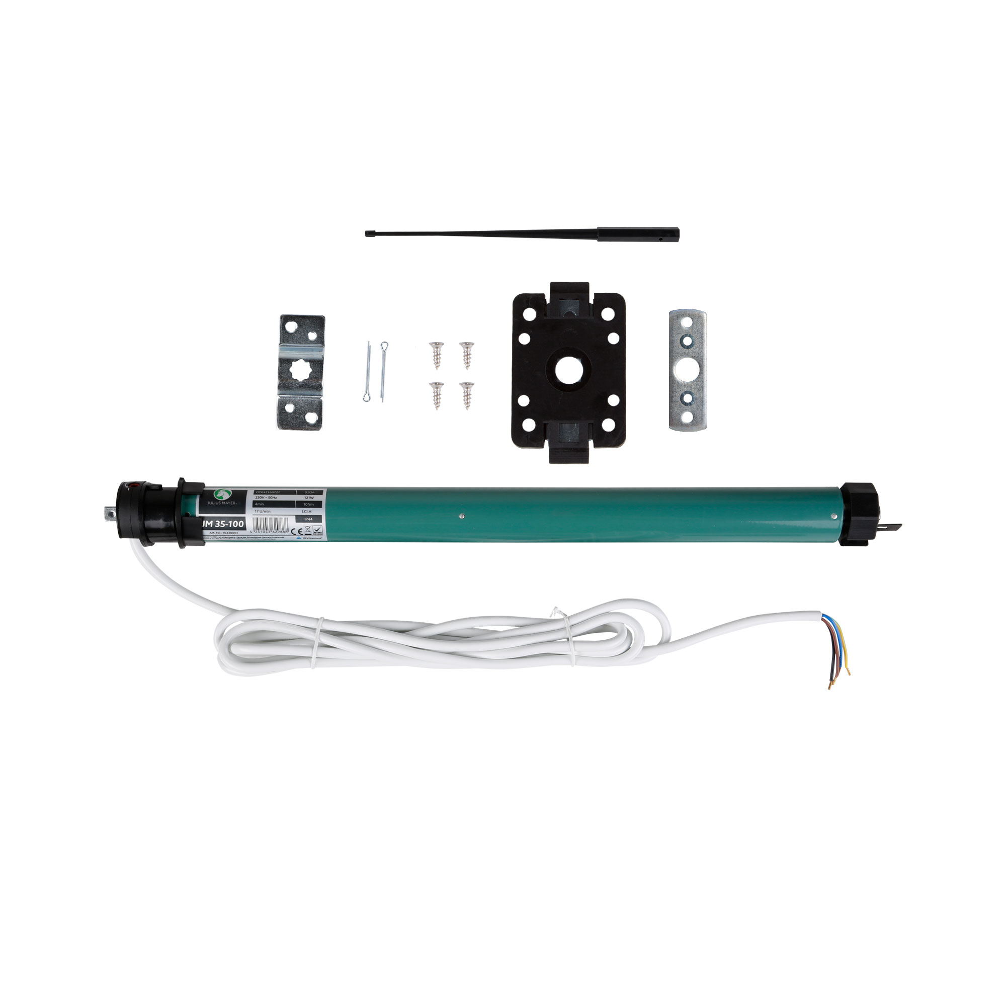 slider_image_01930bb19f1570e7ba1618d007af6366 Rollladenmotor mit Zubehörteilen wie Halterungen, Schrauben und Kabel für Montage und Betrieb