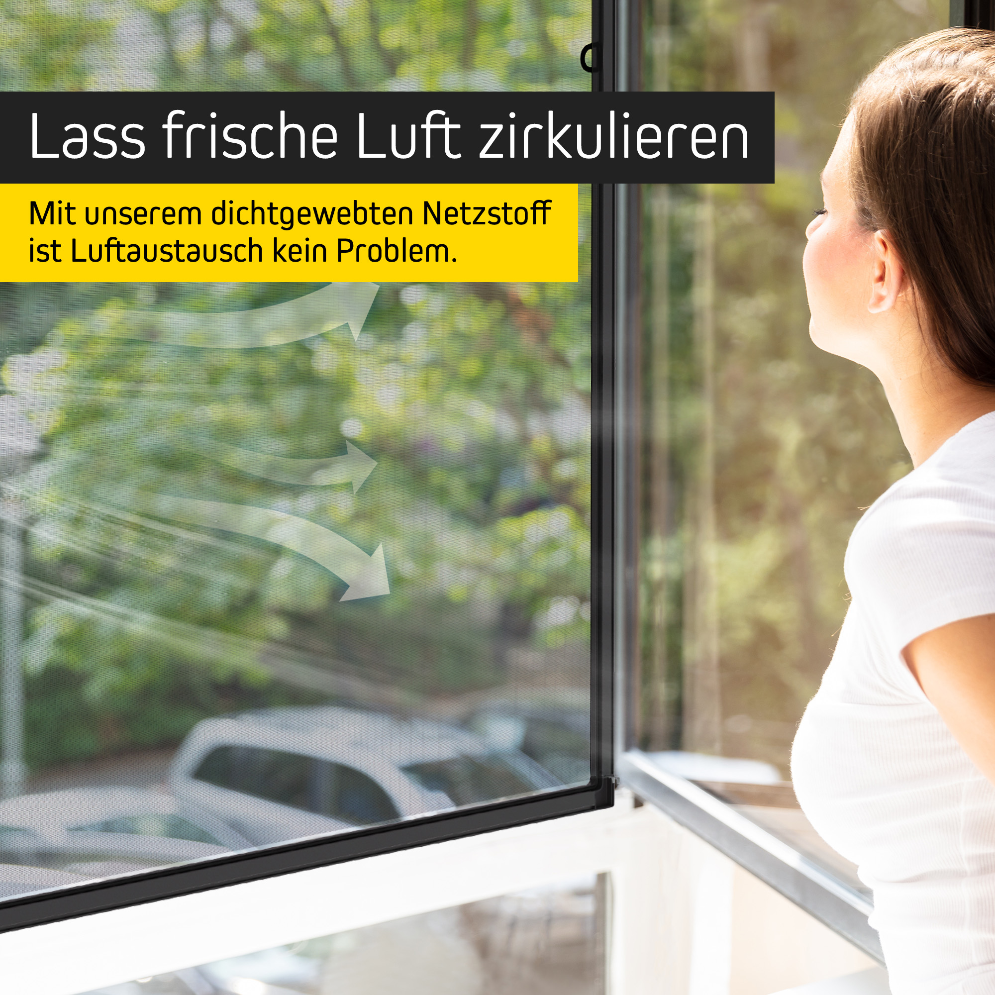 Insektenschutz-Spannrahmen am Fenster für Luftzirkulation und Schutz vor Insekten