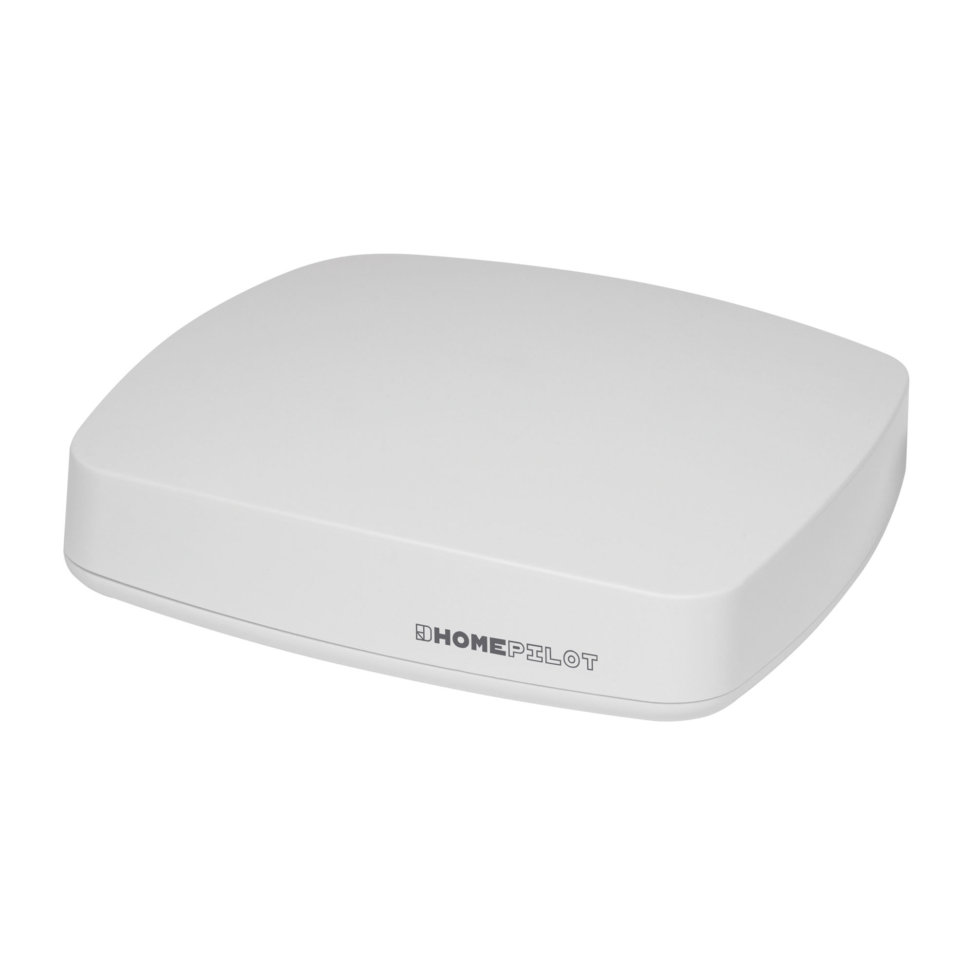 Flaches, rechteckiges Gateway-Gerät mit abgerundeten Ecken und HomePilot-Logo